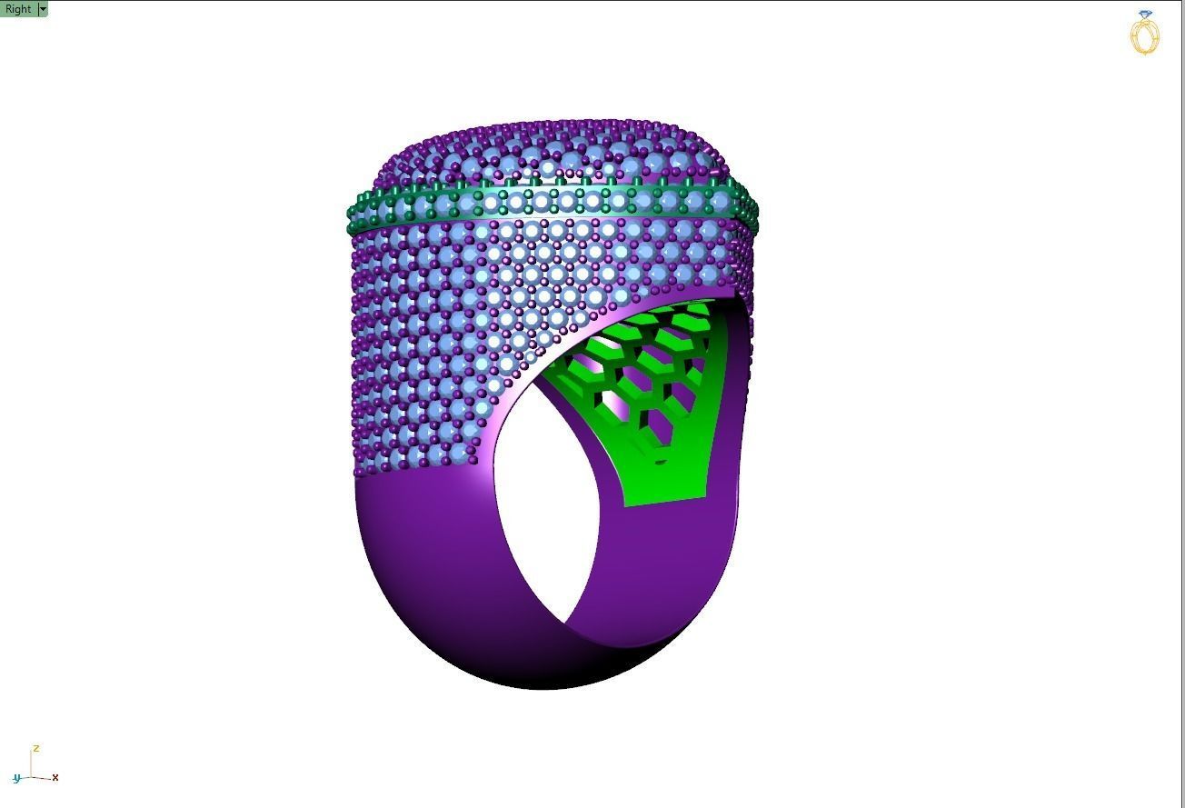 Custom Heart Champions Dome Halfway Diamond Setting Ring  3D print model_8