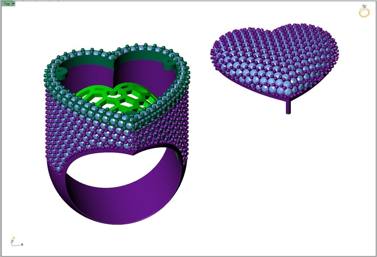 Custom Heart Champions Dome Halfway Diamond Setting Ring  3D print model_10