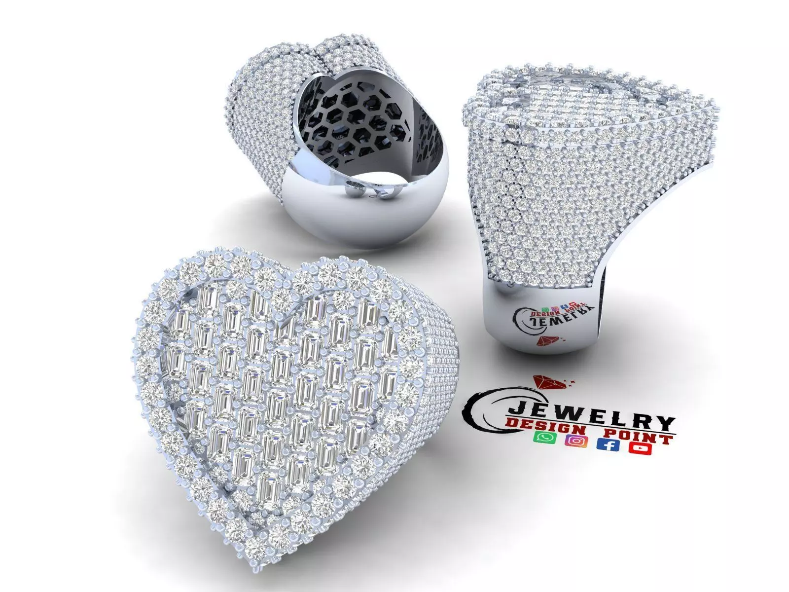 Custom Heart Champions Emerald Halfway Diamond Setting Ring 3D print model