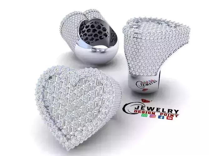 Custom Heart Champions Emerald Halfway Diamond Setting Ring 