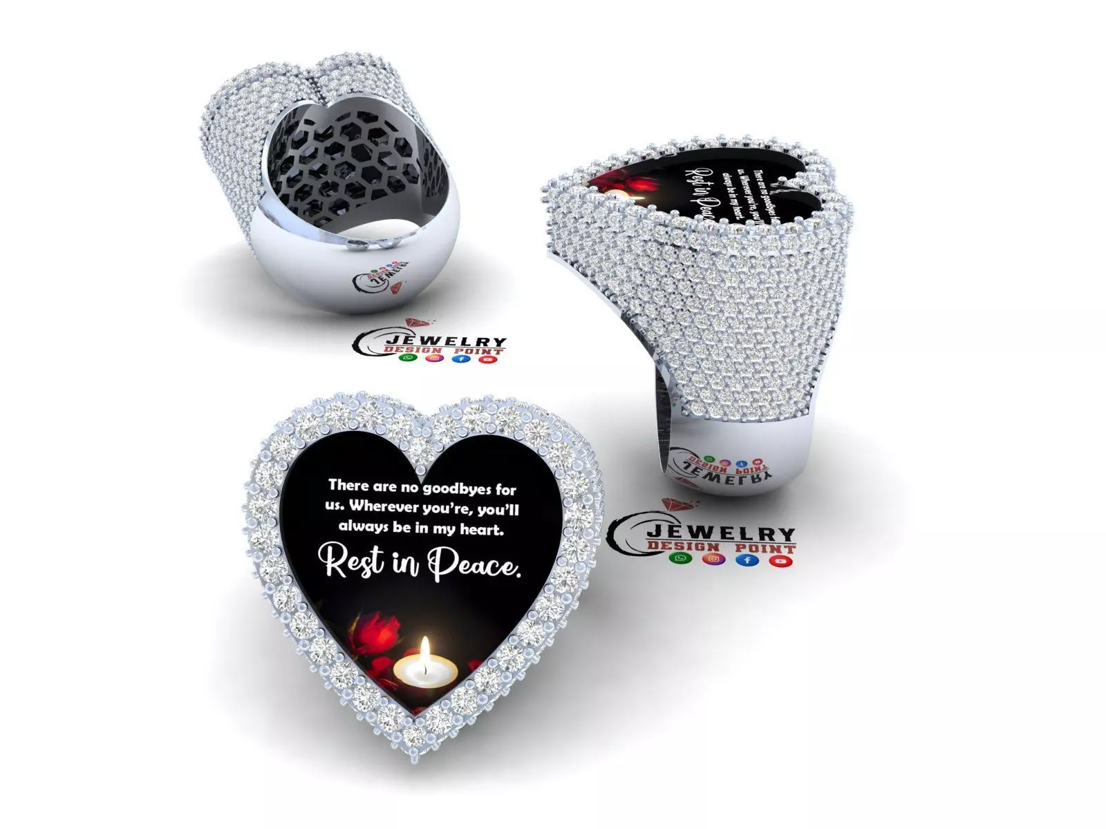 Custom Heart Champions Memorial Picture Halfway Diamond Ring 3D print model