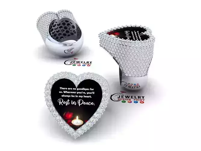 Custom Heart Champions Memorial Picture Halfway Diamond Ring  3D print model