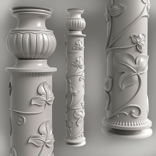 Baluster 3d model of column with leaves for cnc milling 3D print model
