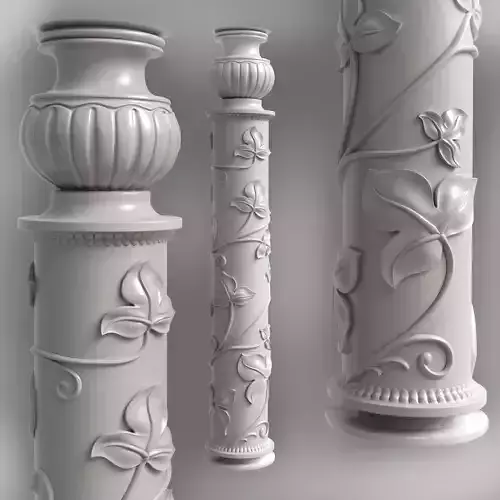 Baluster 3d model of column with leaves for cnc milling