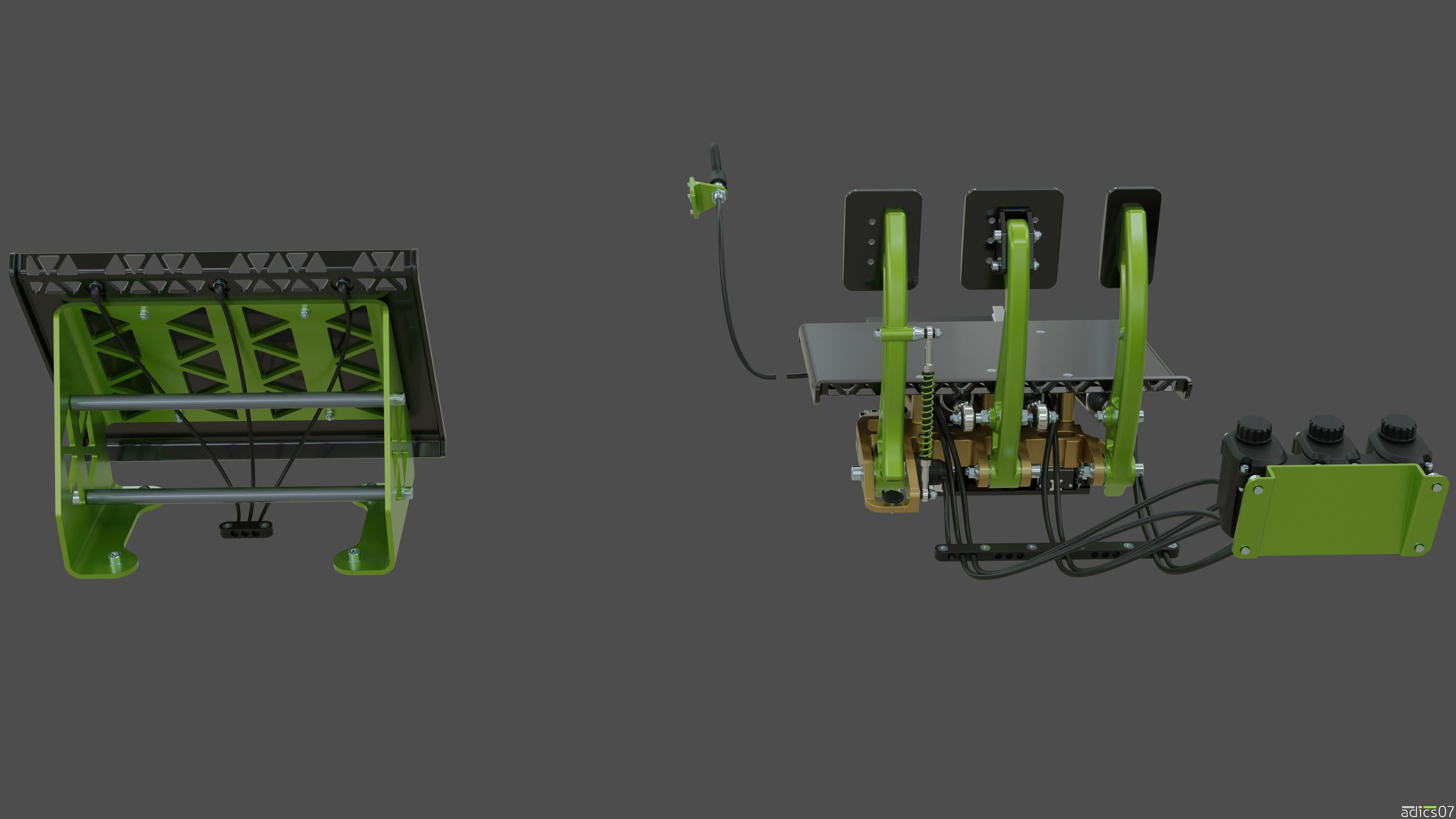 Highpoly Adjustable pedals and co-driver footrest for rally car 3D model_3