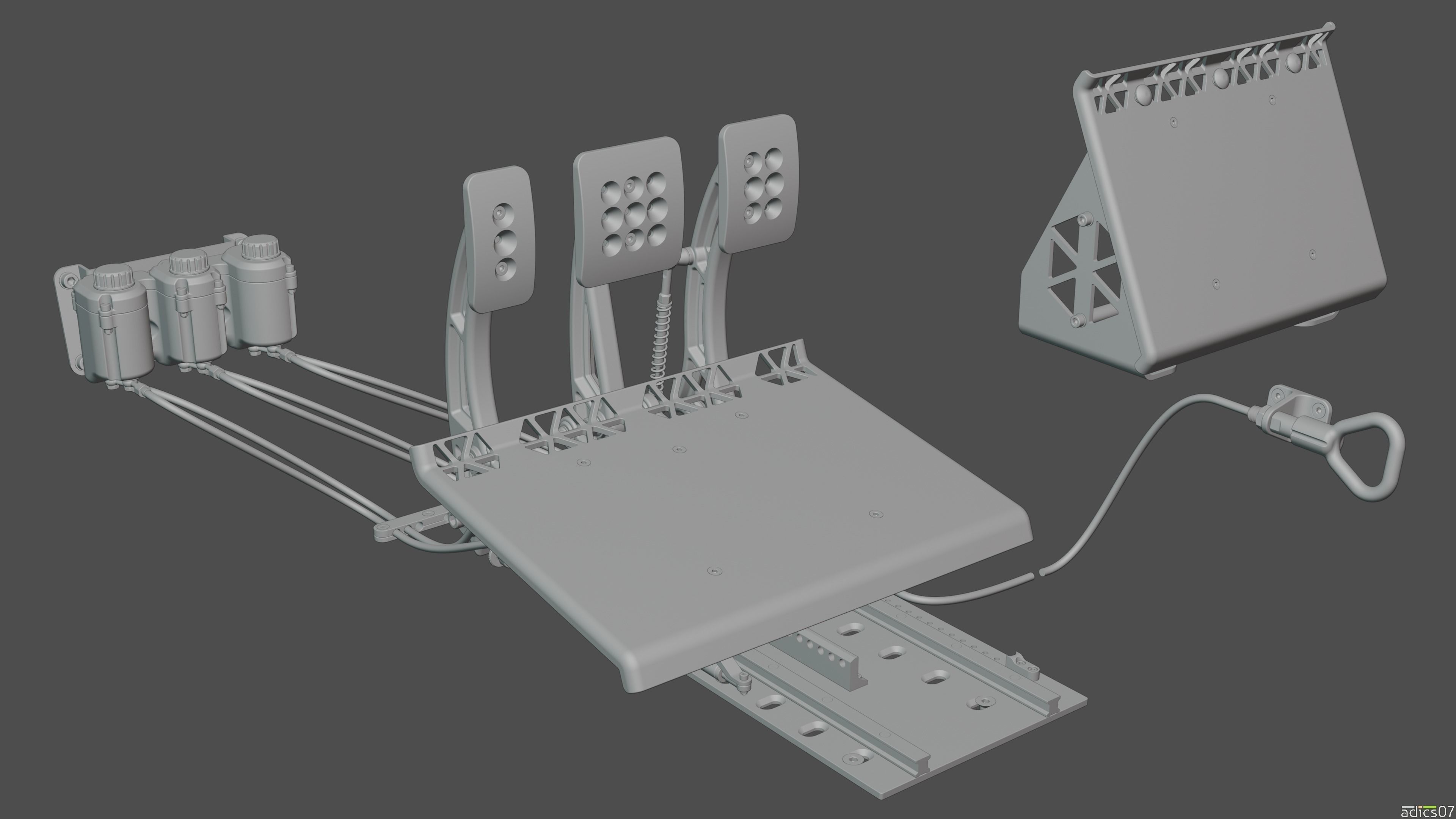 Highpoly Adjustable pedals and co-driver footrest for rally car 3D model_11
