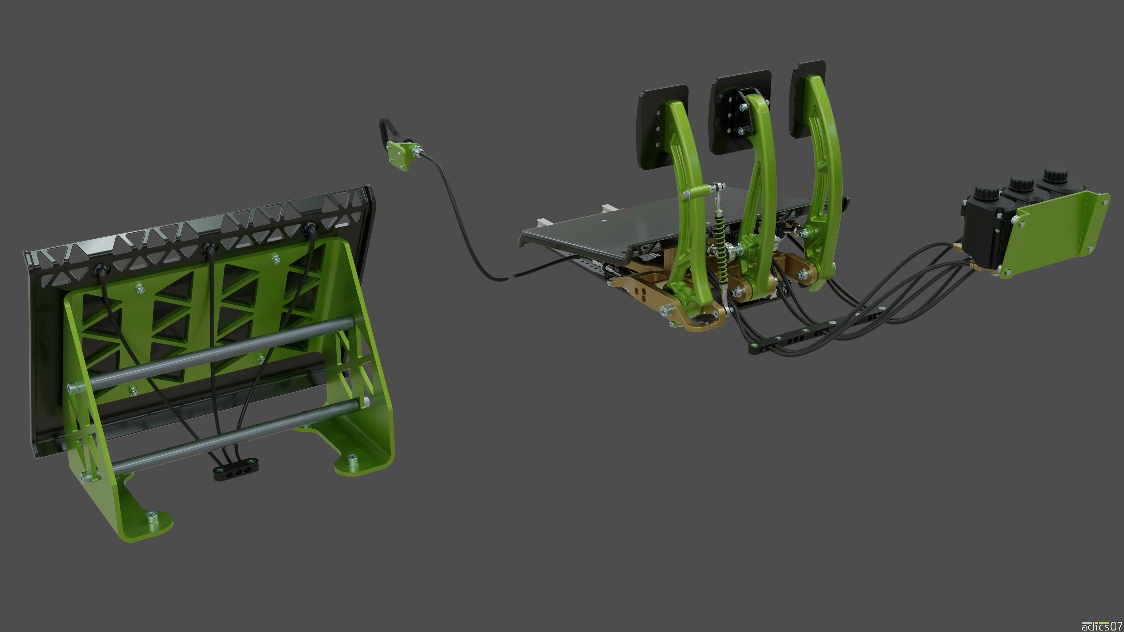 Highpoly Adjustable pedals and co-driver footrest for rally car 3D model_1