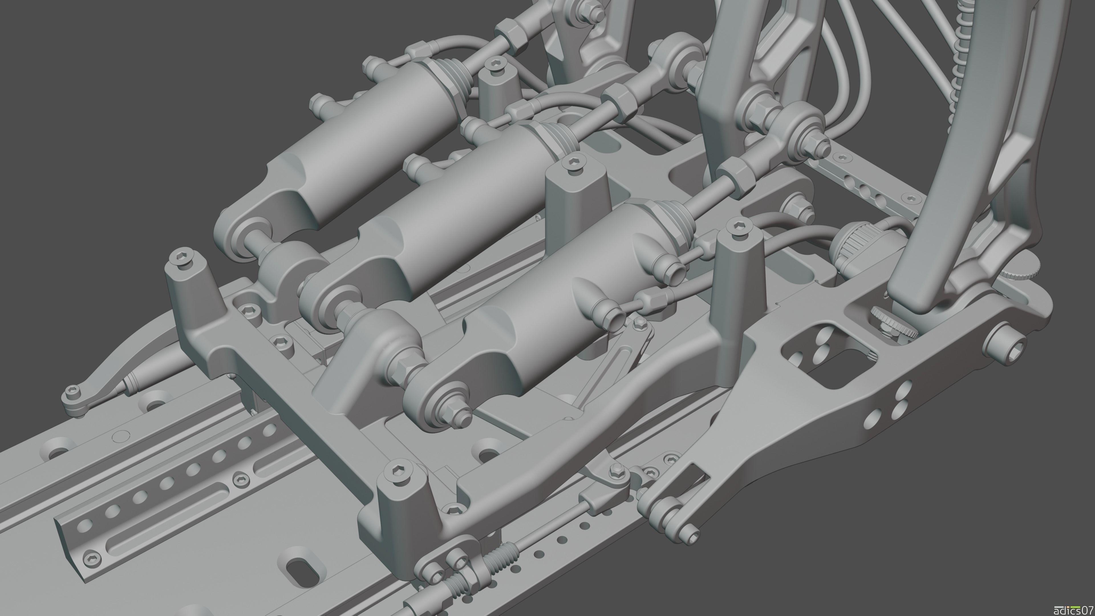 Highpoly Adjustable pedals and co-driver footrest for rally car 3D model_17