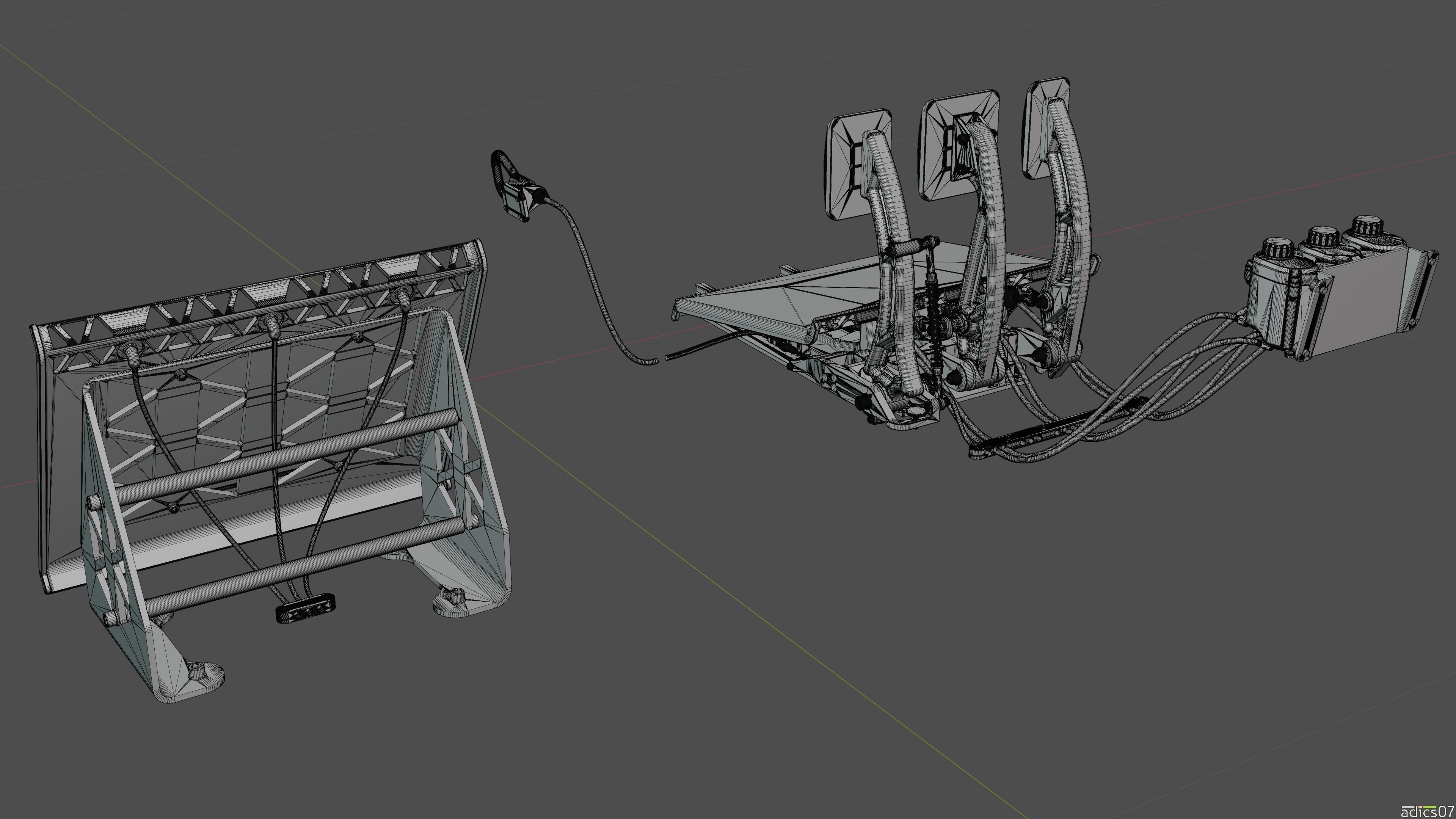 Highpoly Adjustable pedals and co-driver footrest for rally car 3D model_23