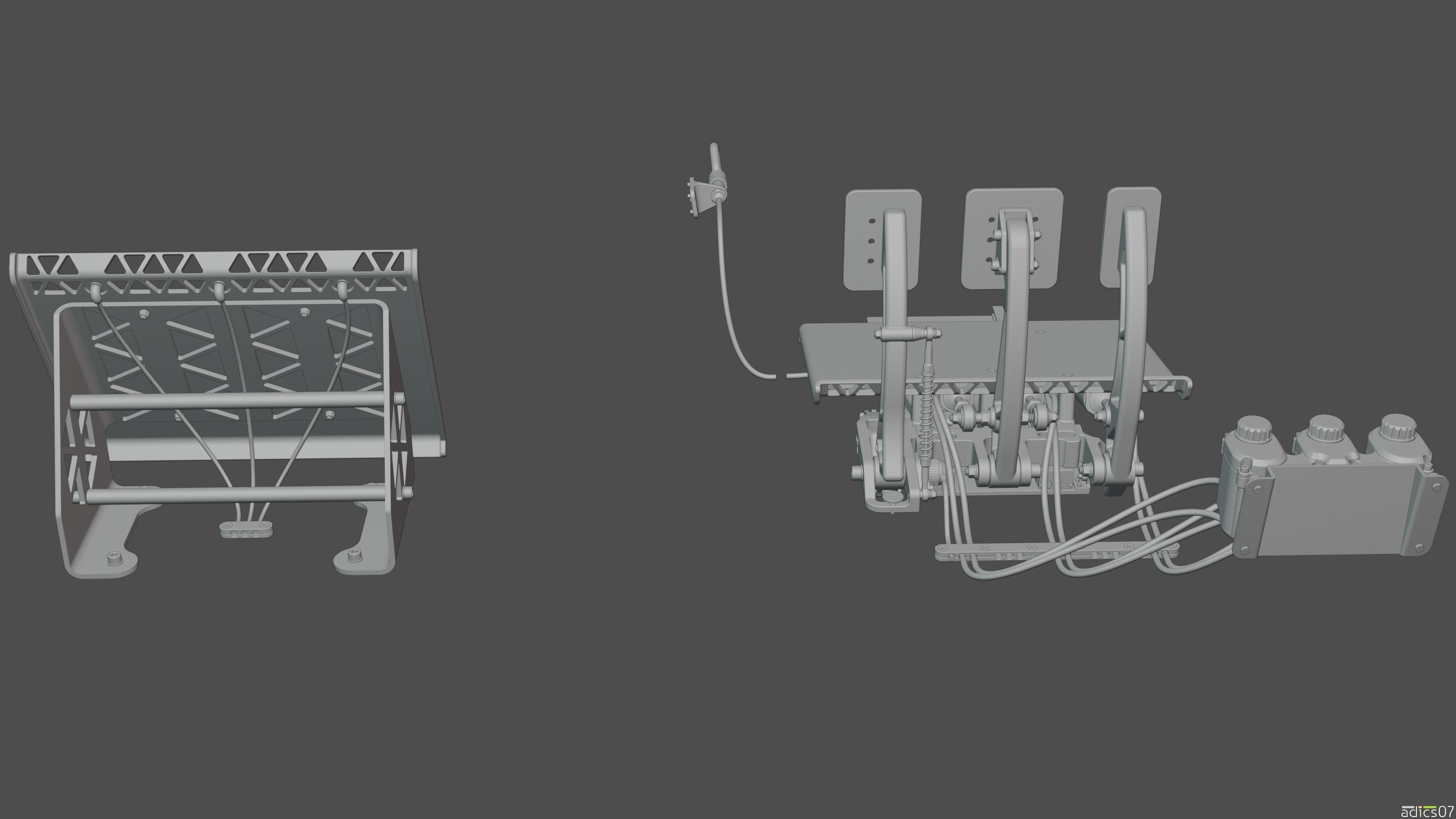 Highpoly Adjustable pedals and co-driver footrest for rally car 3D model_14