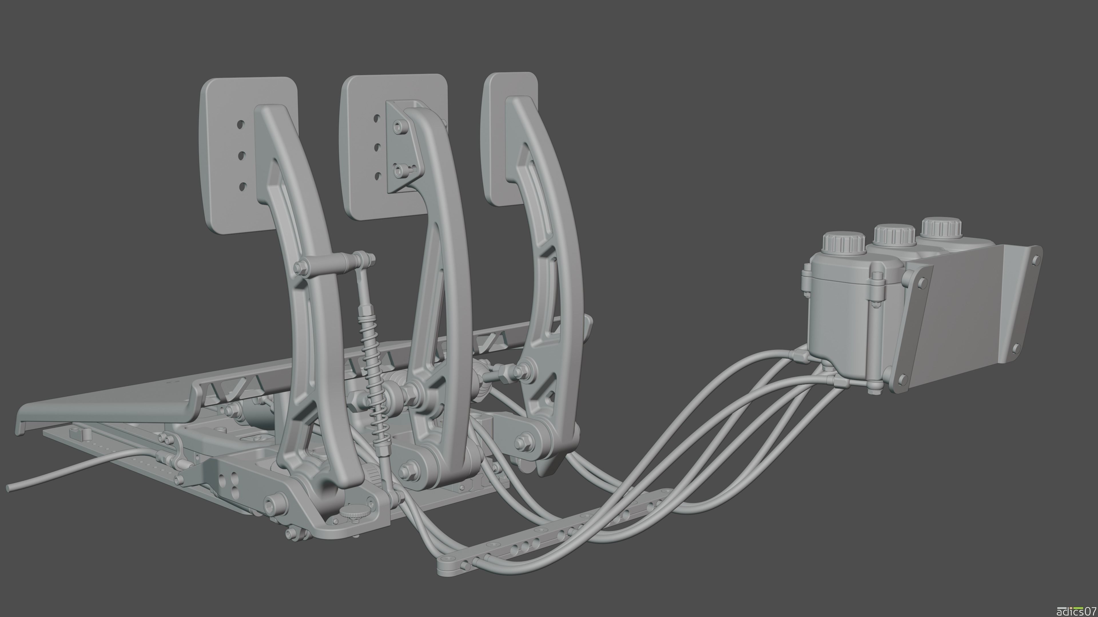 Highpoly Adjustable pedals and co-driver footrest for rally car 3D model_15