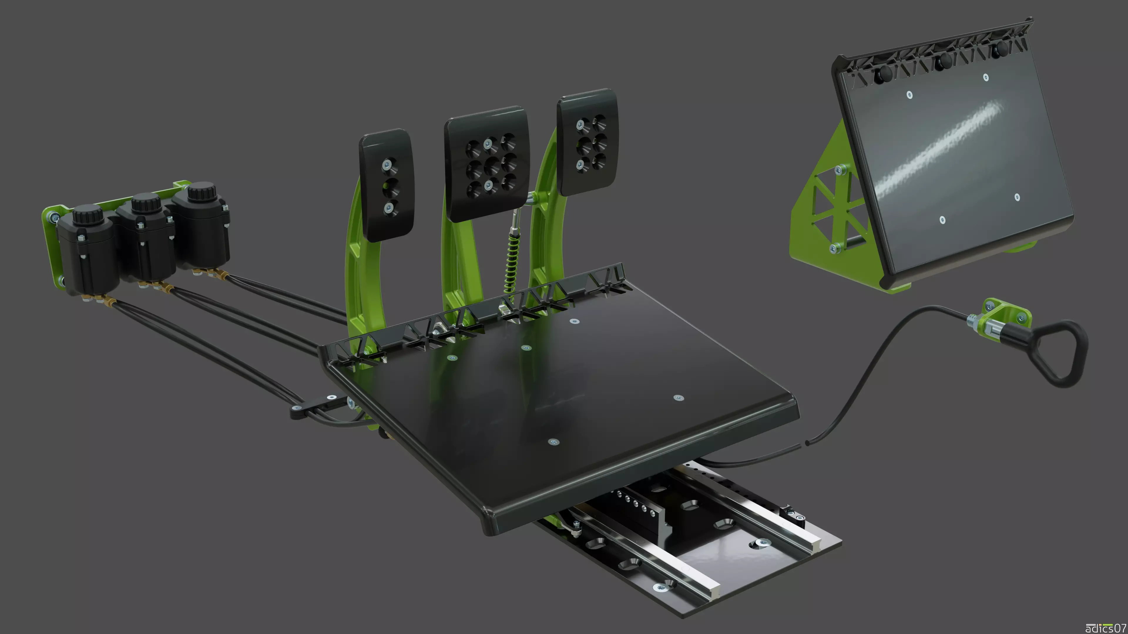 Highpoly Adjustable pedals and co-driver footrest for rally car 3D model_0