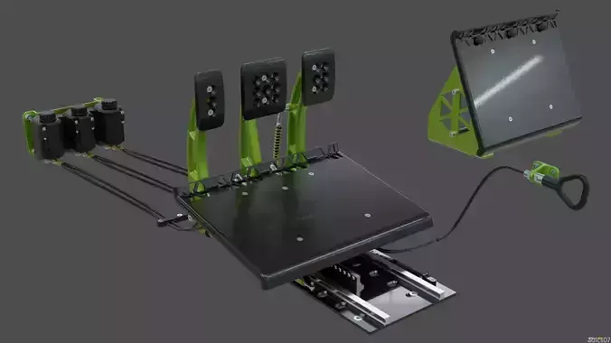 Highpoly Adjustable pedals and co-driver footrest for rally car