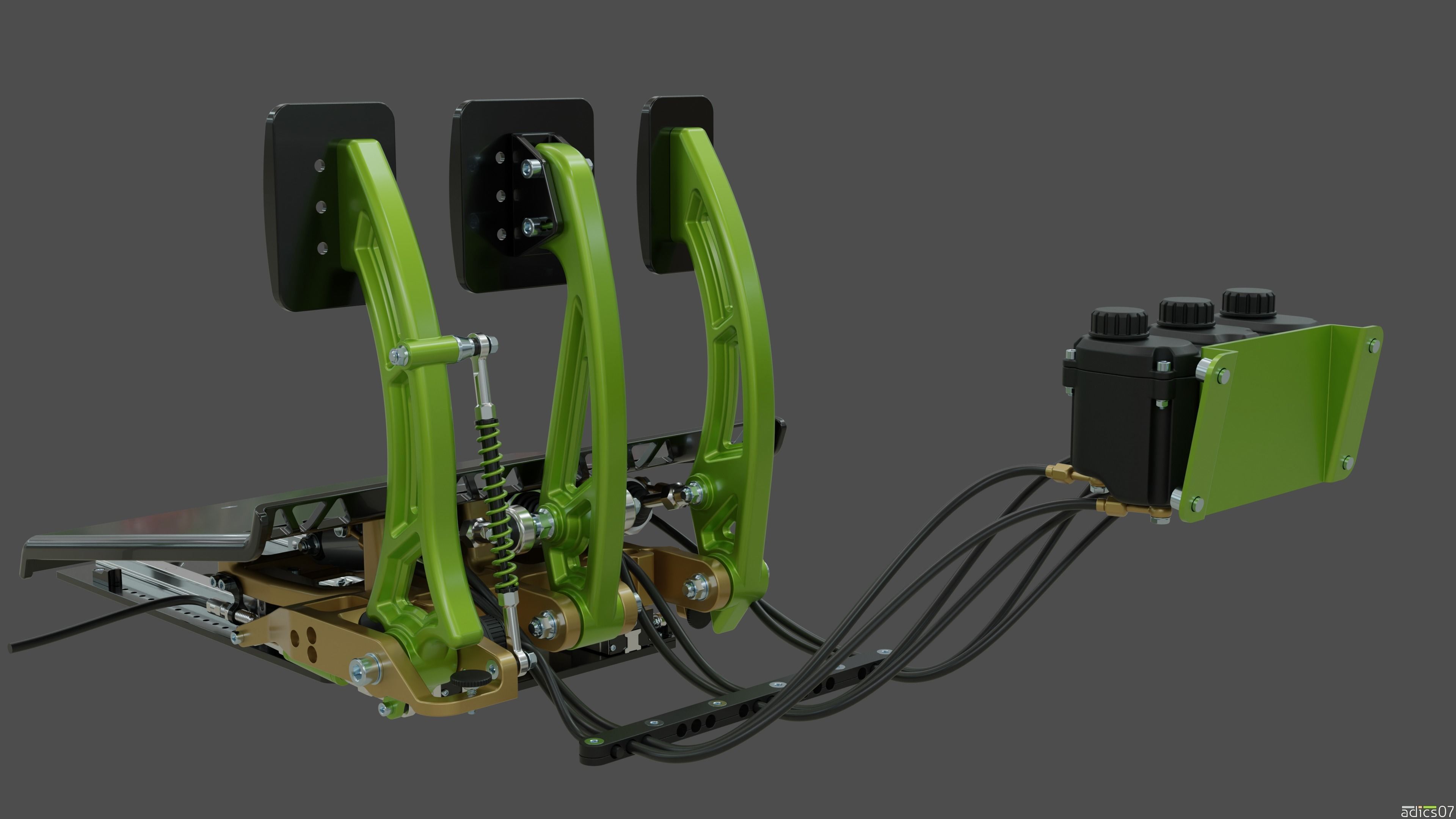 Highpoly Adjustable pedals and co-driver footrest for rally car 3D model_4