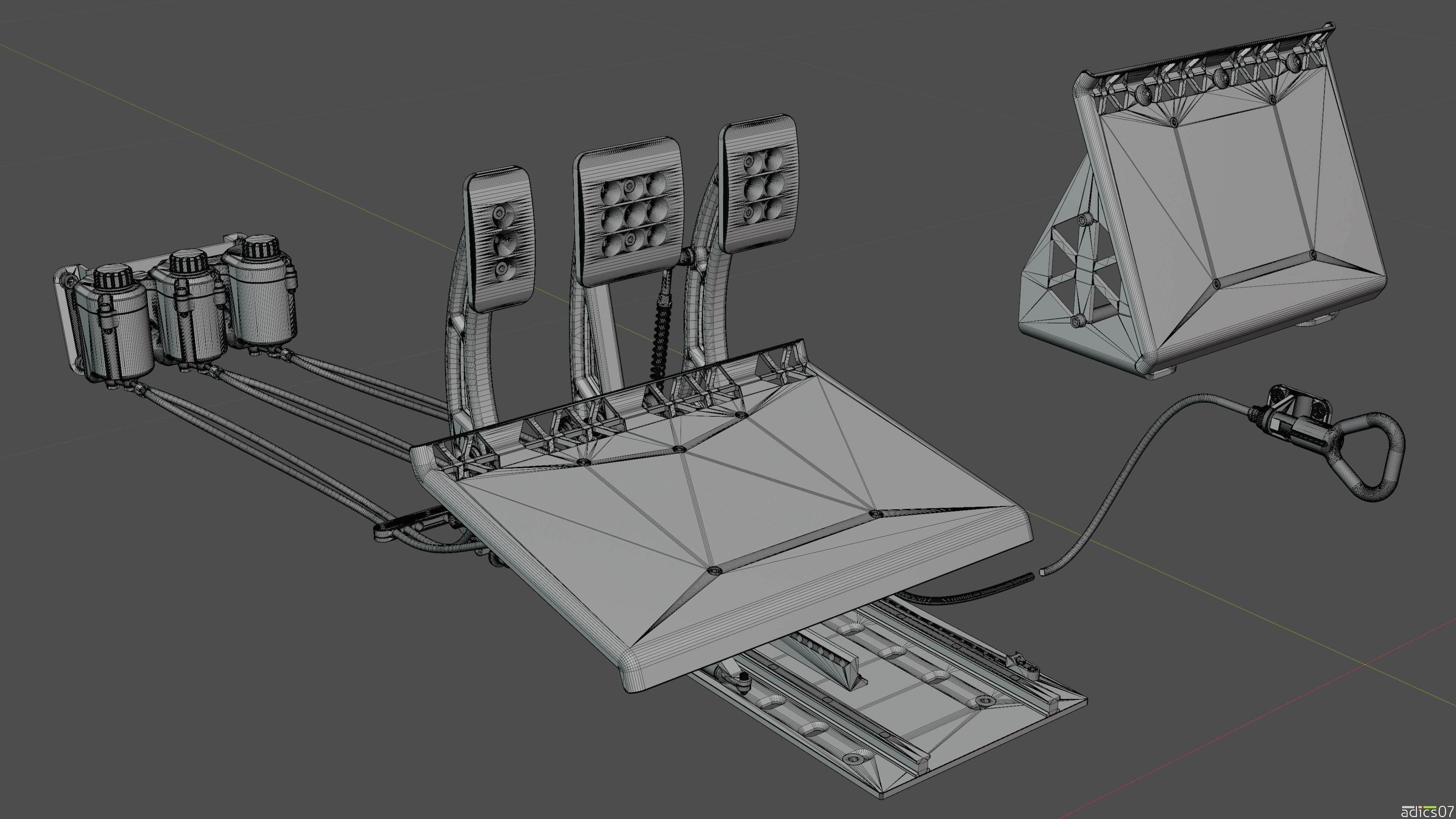 Highpoly Adjustable pedals and co-driver footrest for rally car 3D model_22