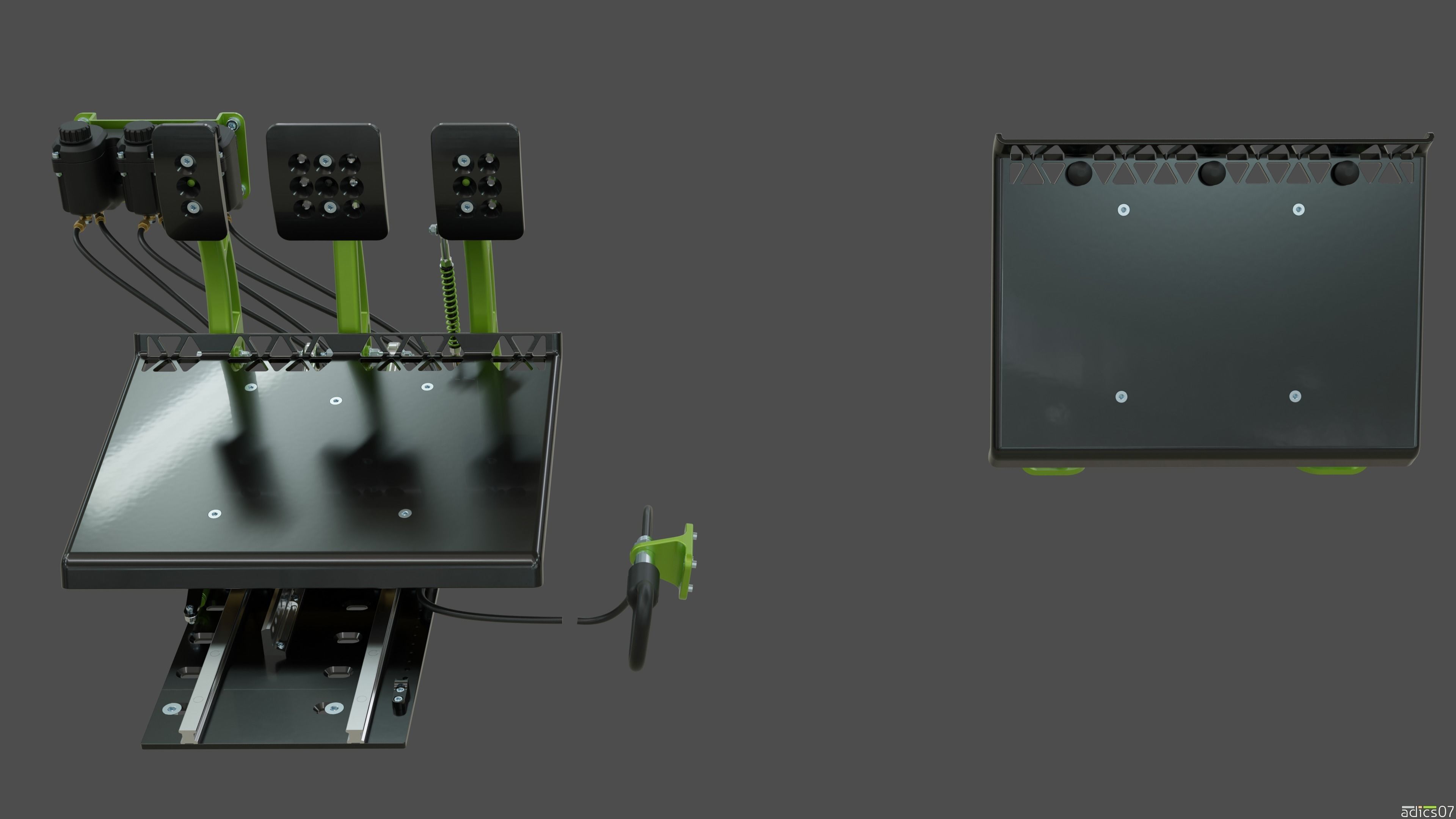 Highpoly Adjustable pedals and co-driver footrest for rally car 3D model_2