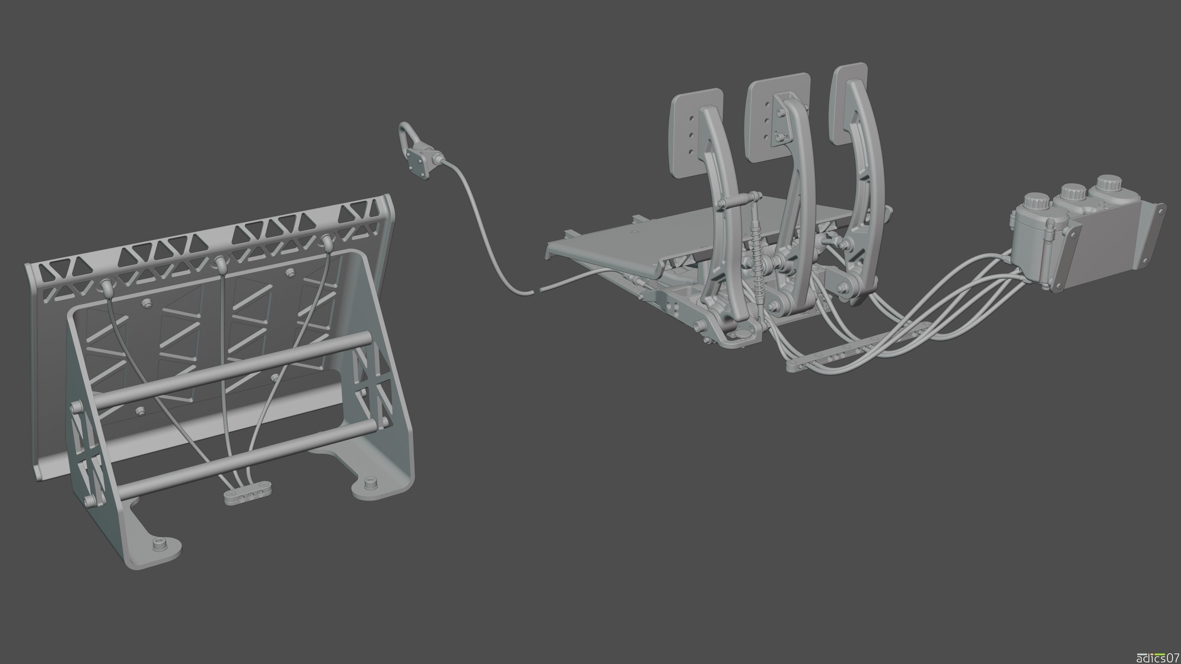 Highpoly Adjustable pedals and co-driver footrest for rally car 3D model_12