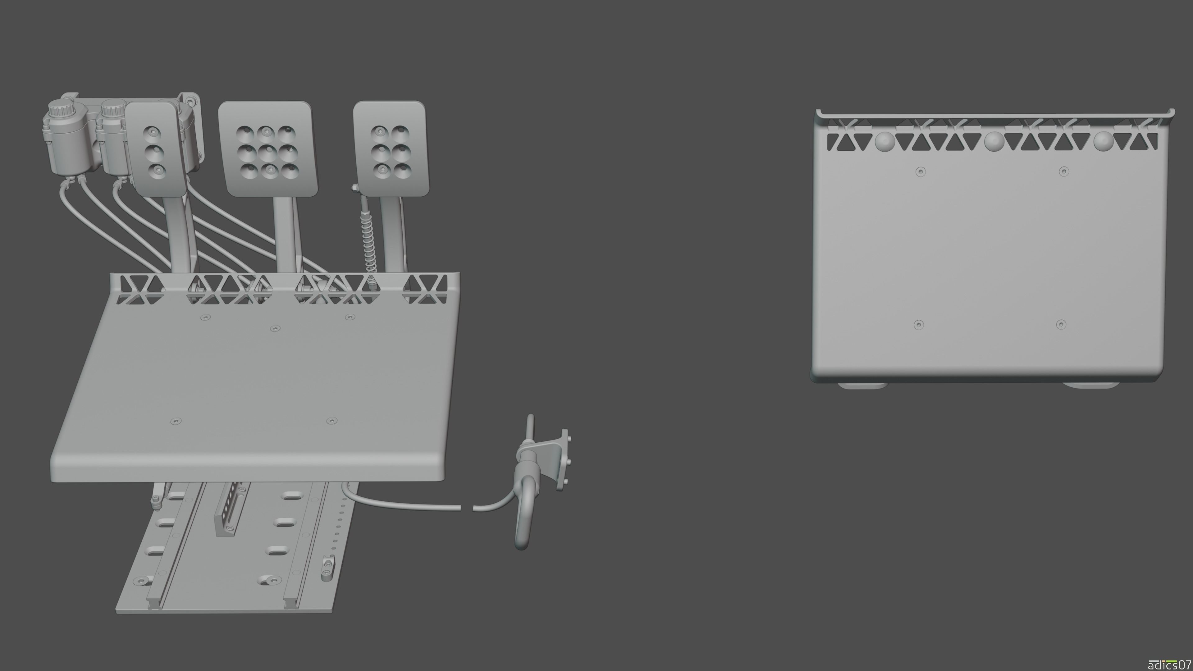 Highpoly Adjustable pedals and co-driver footrest for rally car 3D model_13