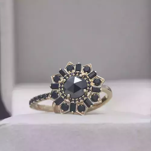 Round Cut Floral Halo Bridal Ring Set 3D Model