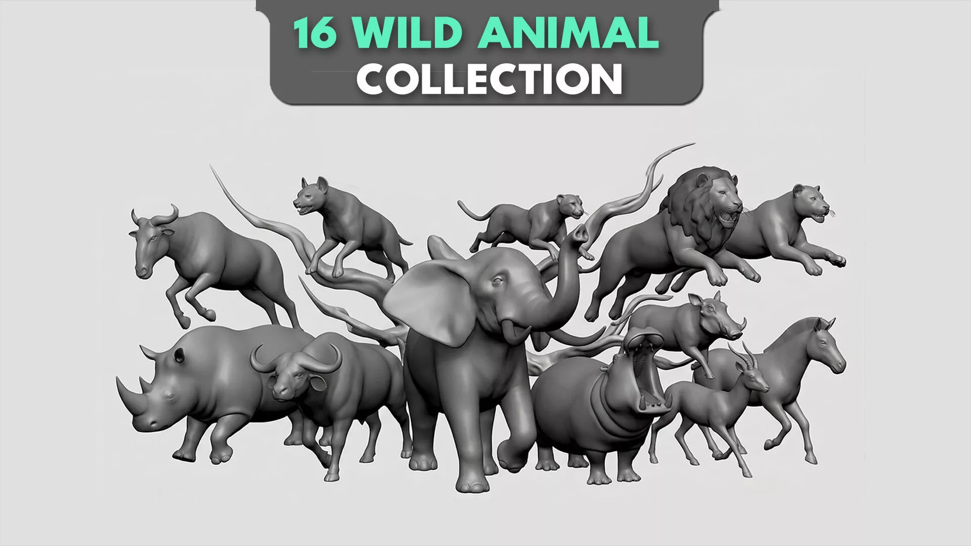 3D model 16 Wild Animals Collection VR / AR / low-poly | CGTrader