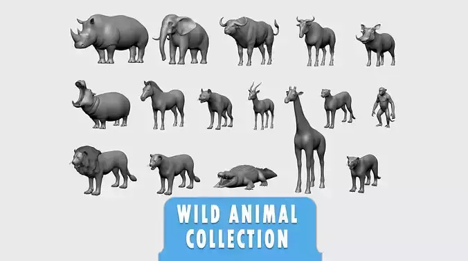 16 Wild Animals Collection Low-poly 3D model