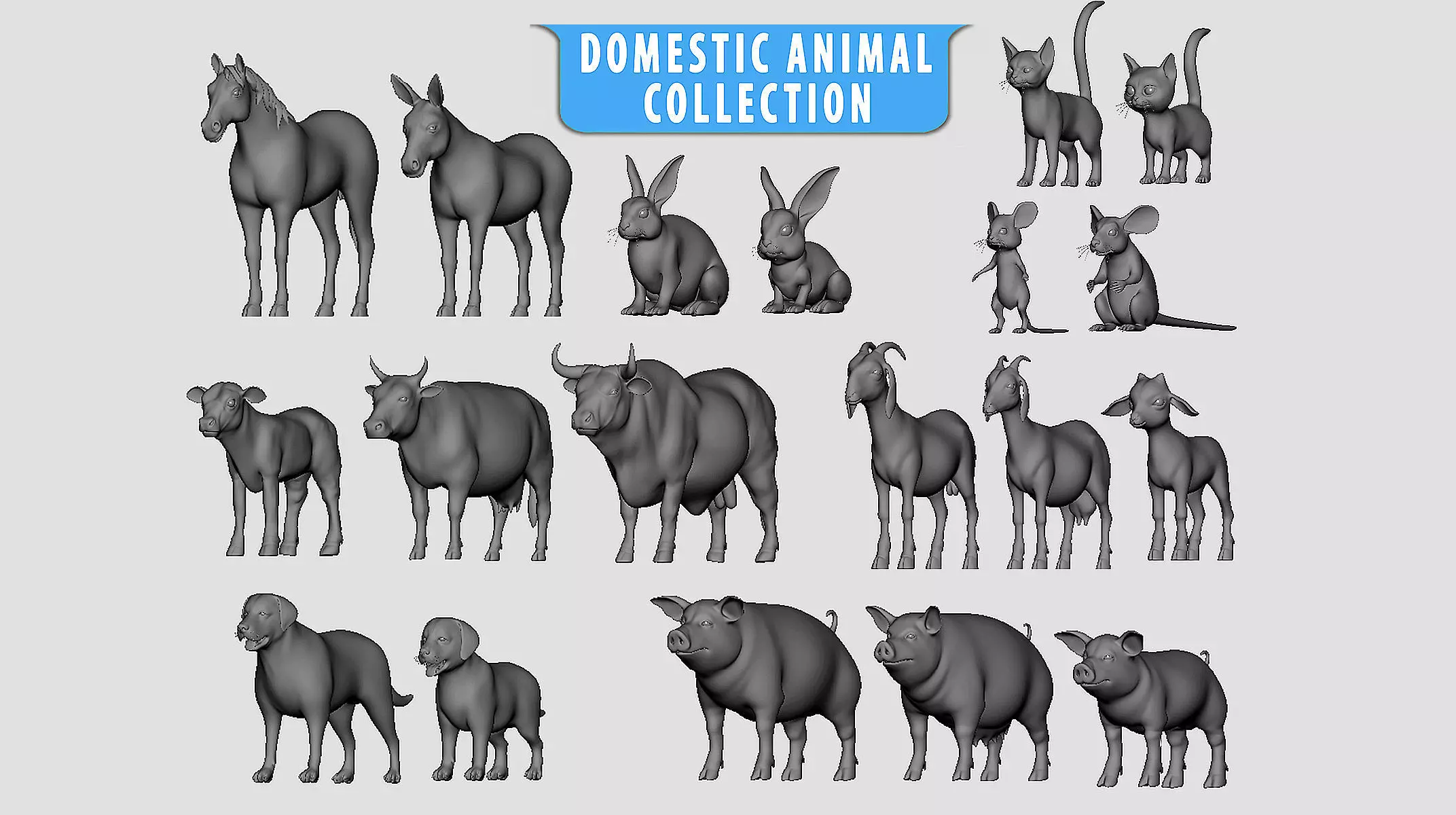 19 Domestic Animal Collection Low-poly 3D model_0
