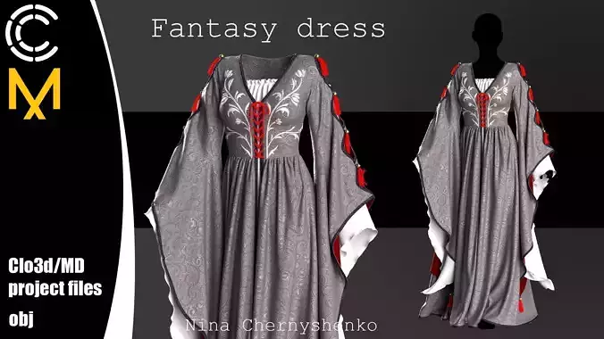 Fantasy dress - Marvelous Designer project and OBJ