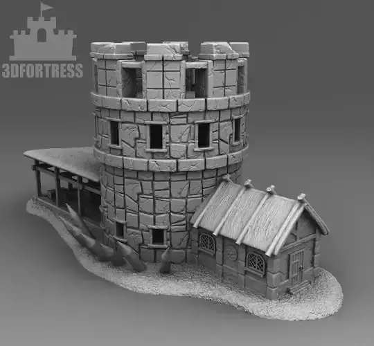 A tower with a barn 3D print model