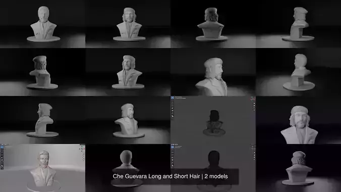 Che Guevara Long and Short Hair 3D Model Collection