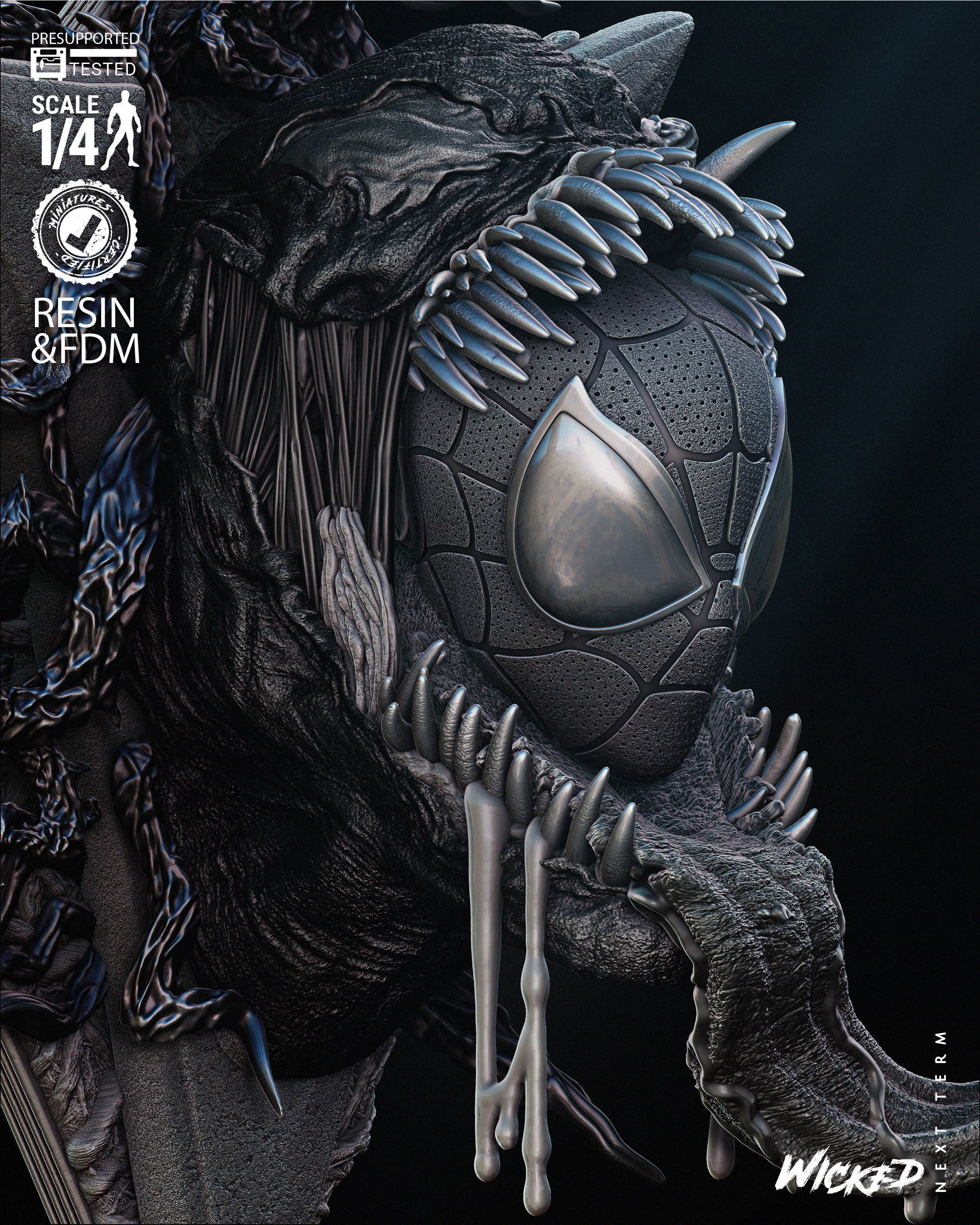 Wicked Marvel Venom Bust Wall Tested for 3D printing 3D print model_34