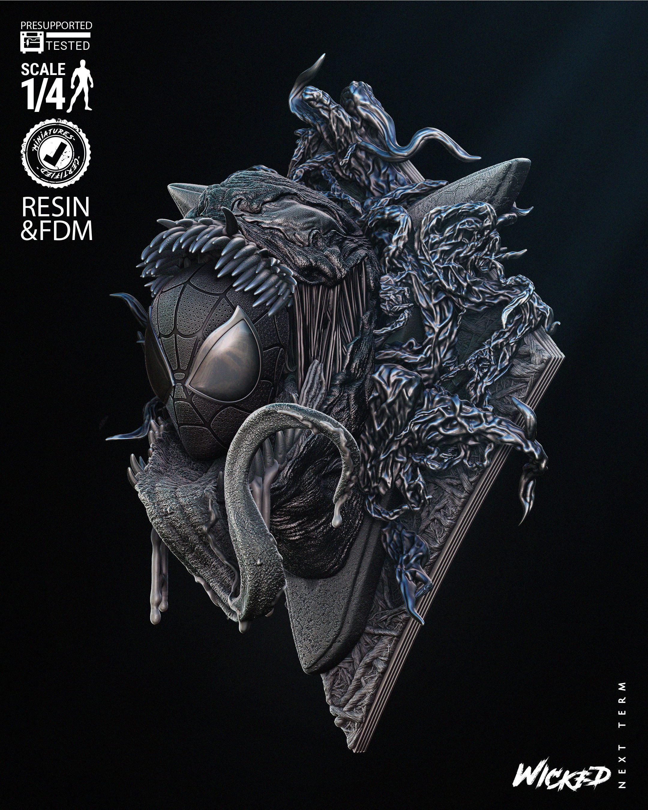 Wicked Marvel Venom Bust Wall Tested for 3D printing 3D print model_1