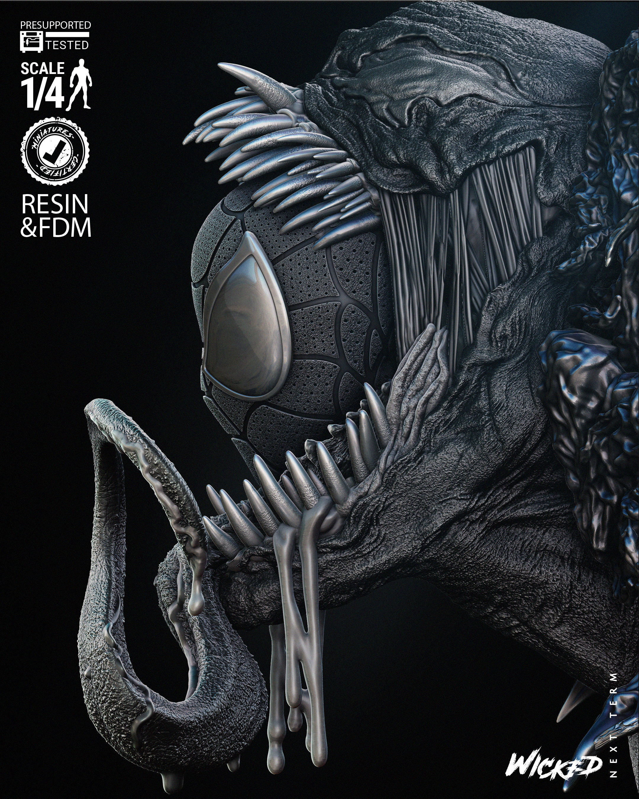 Wicked Marvel Venom Bust Wall Tested for 3D printing 3D print model_6