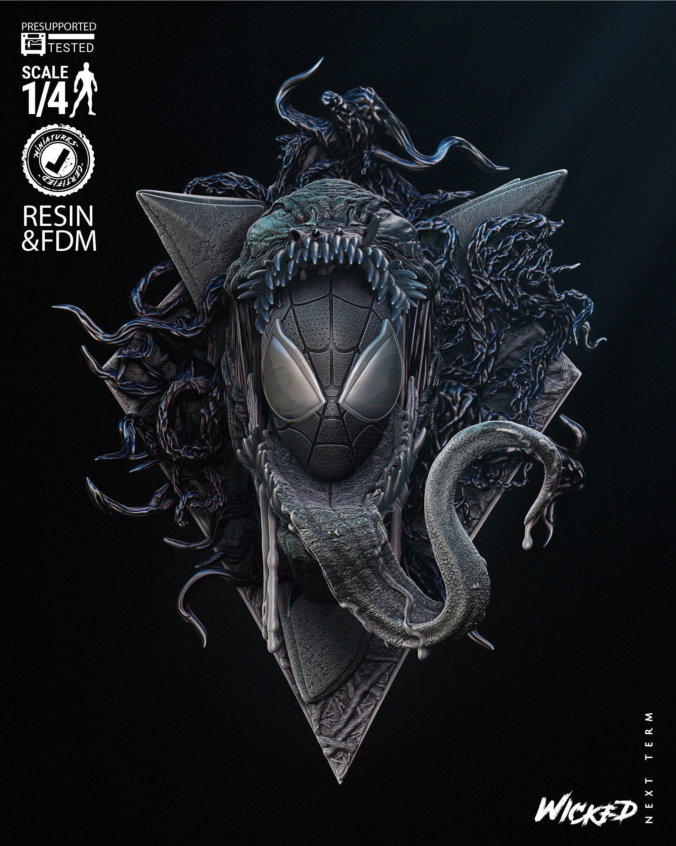 Wicked Marvel Venom Bust Wall Tested for 3D printing 3D print model_43