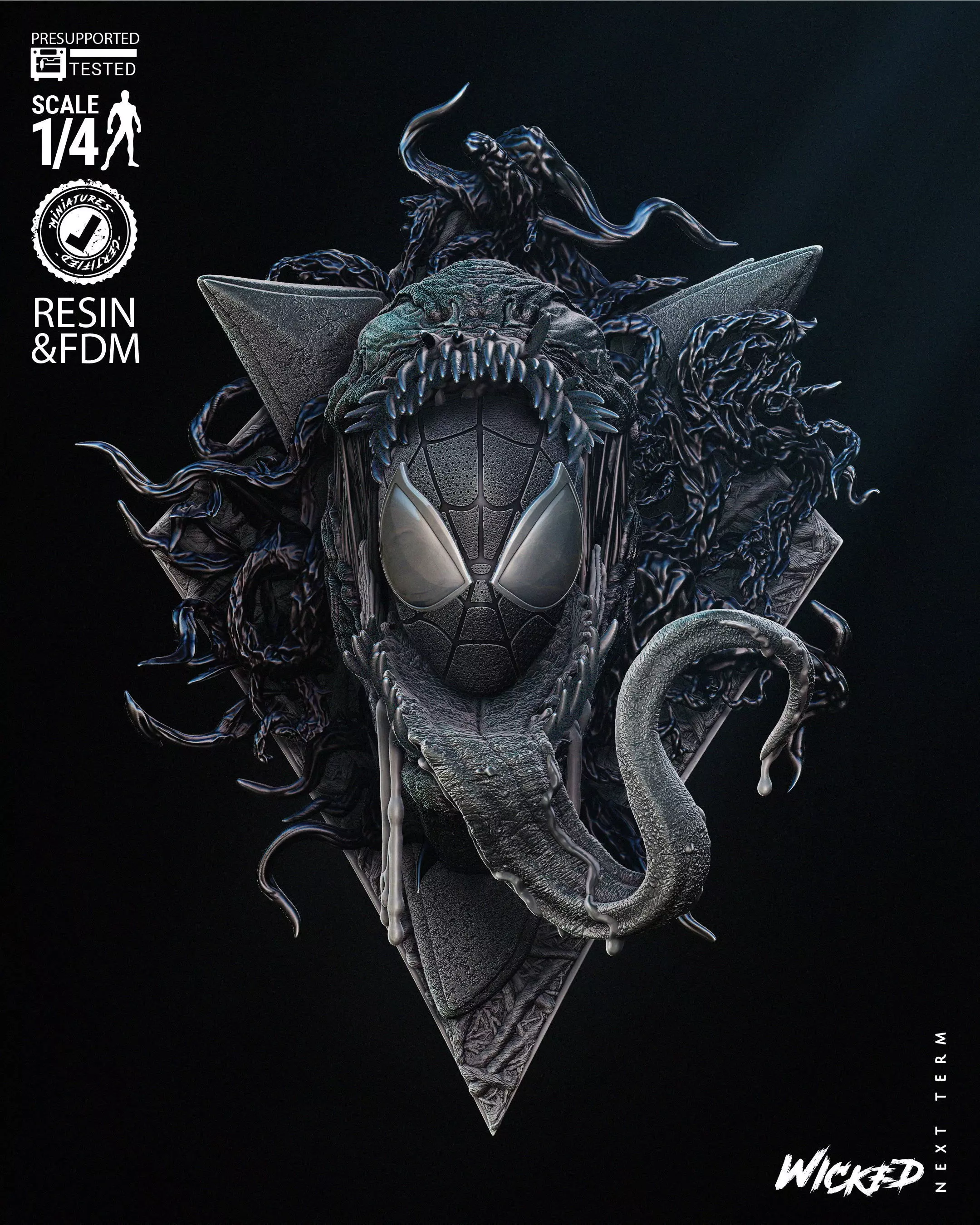 Wicked Marvel Venom Bust Wall Tested for 3D printing 3D print model_0