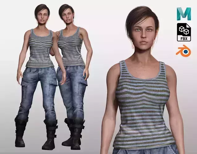 Clara - Realistic Woman In Survival Casual Outfit Low-poly 3D model