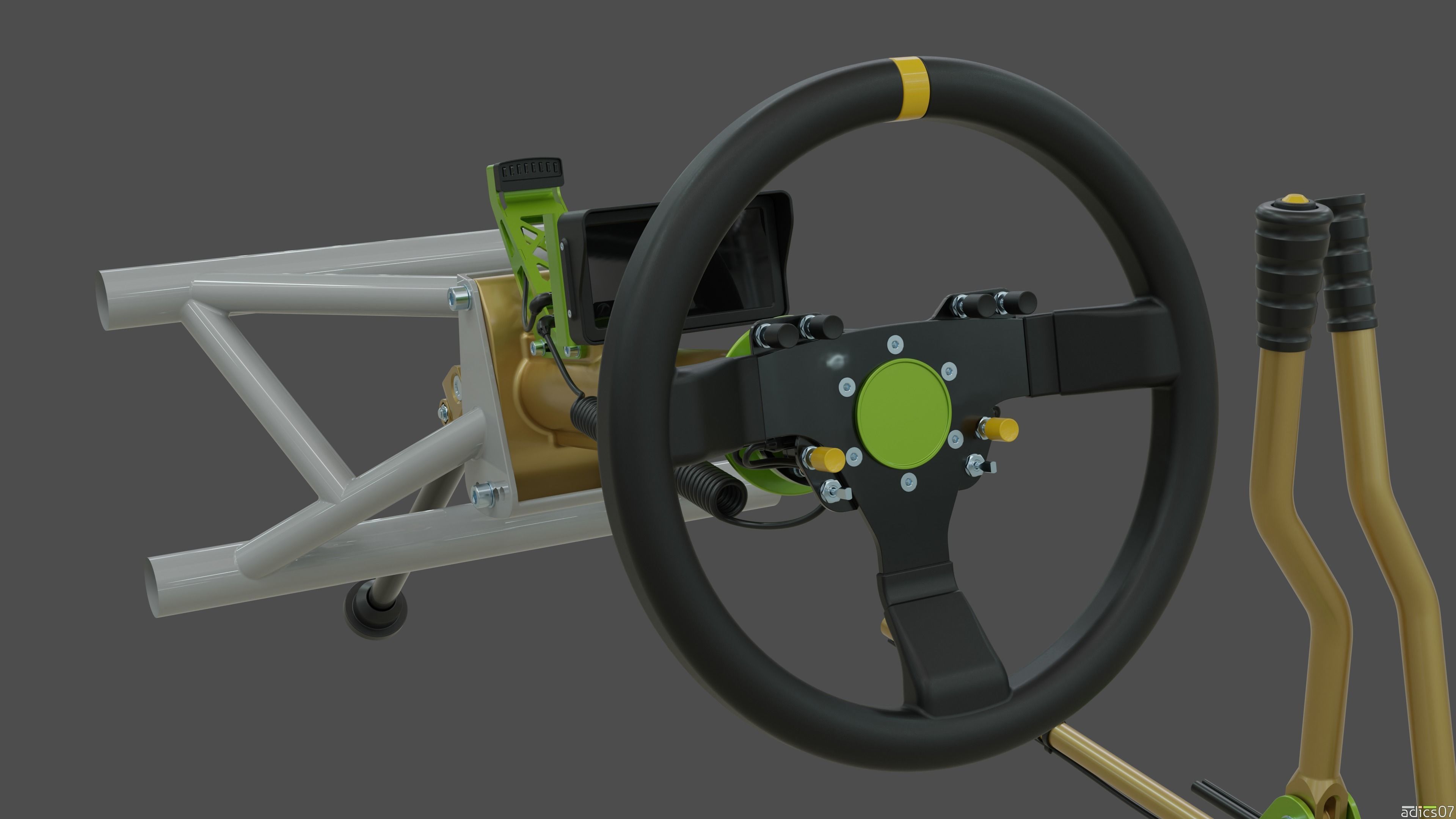 Highpoly steering wheel gearshift and handbrake for rally car 3D model_6