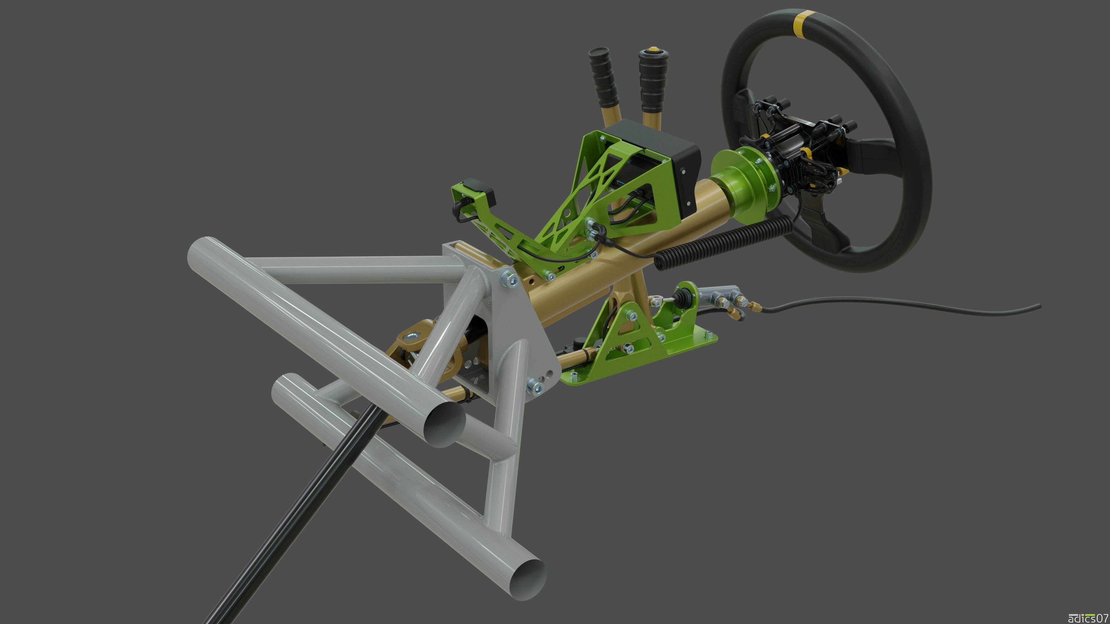 Highpoly steering wheel gearshift and handbrake for rally car 3D model_2