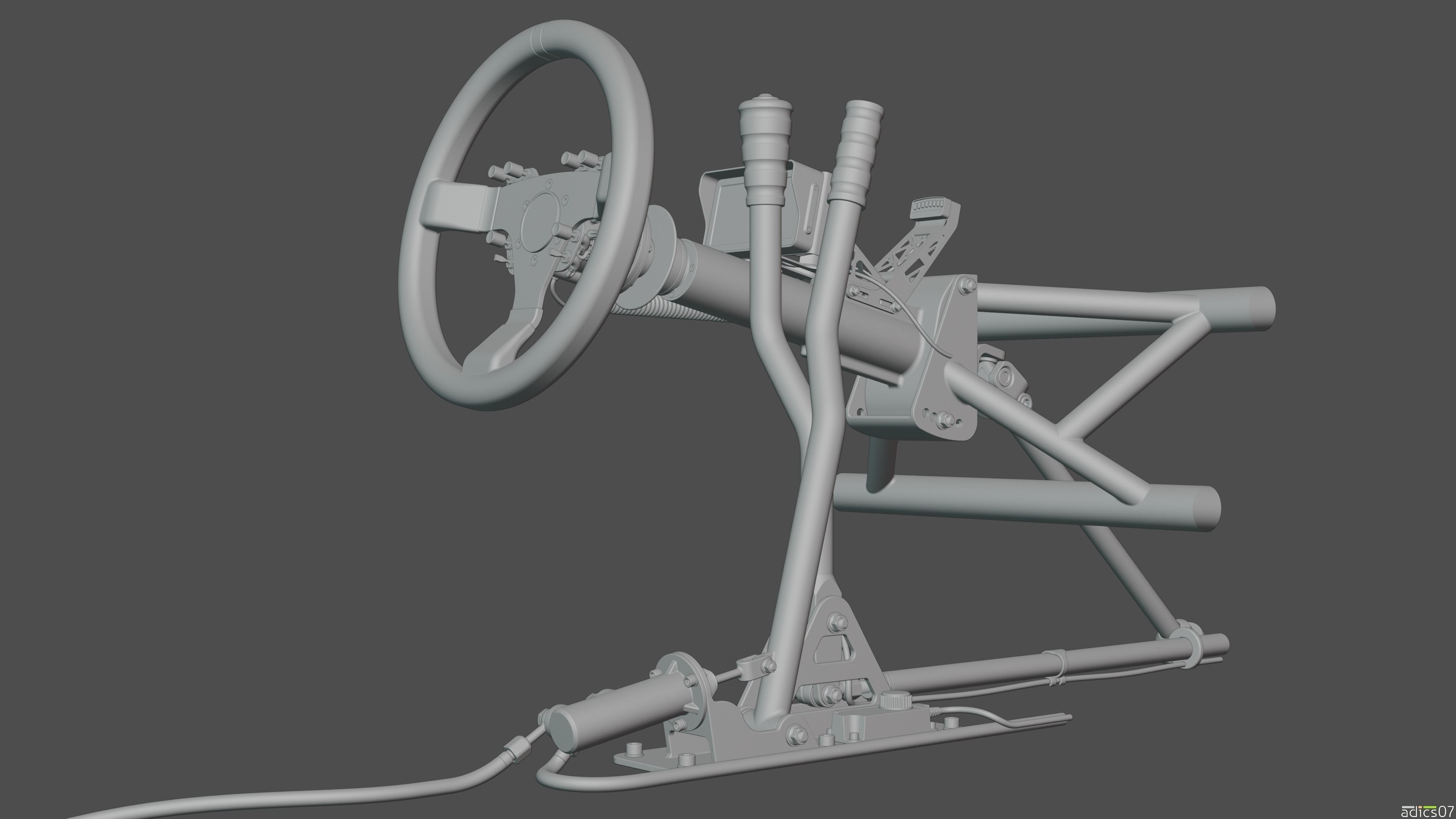 Highpoly steering wheel gearshift and handbrake for rally car 3D model_14