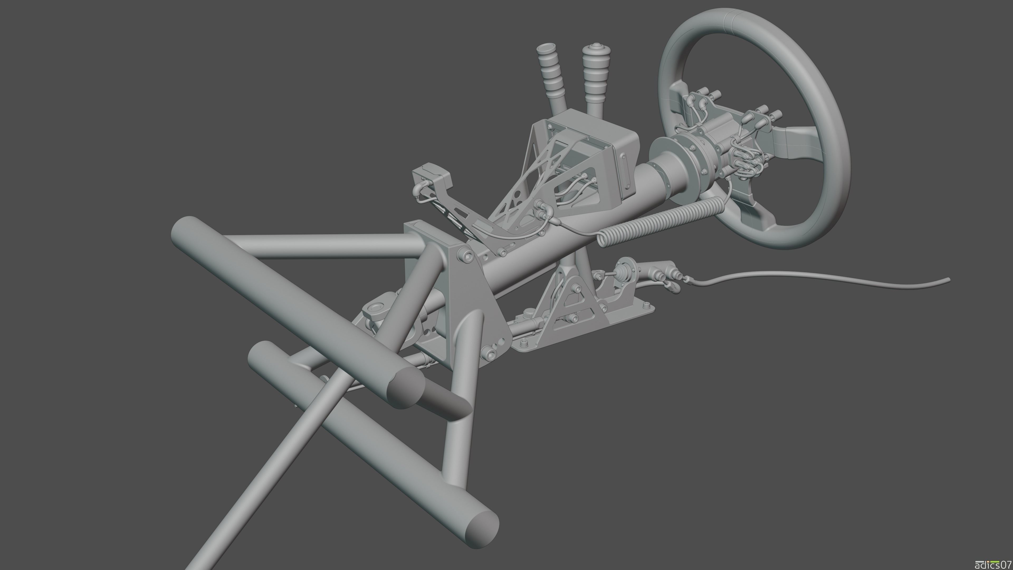 Highpoly steering wheel gearshift and handbrake for rally car 3D model_13