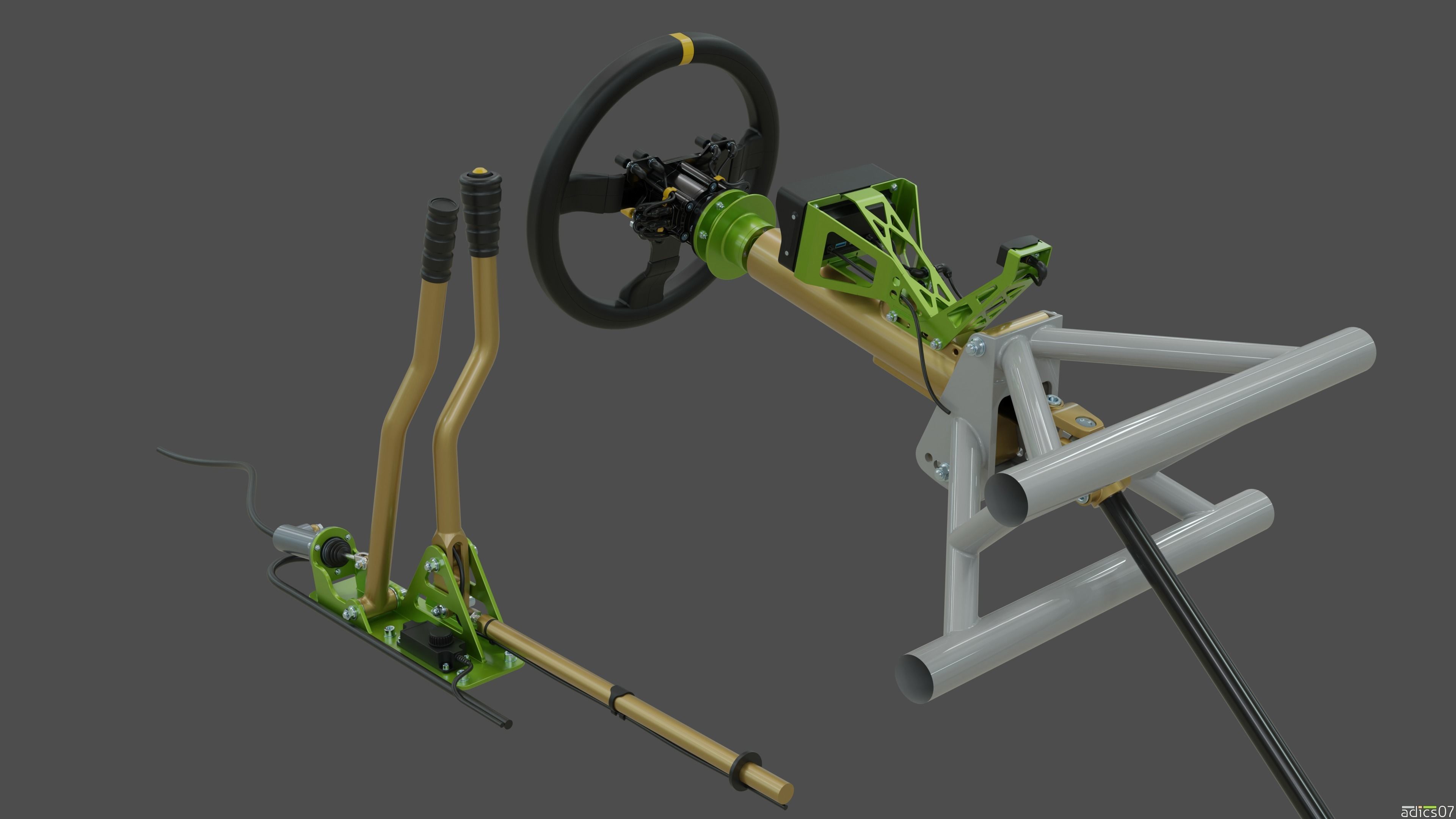 Highpoly steering wheel gearshift and handbrake for rally car 3D model_1