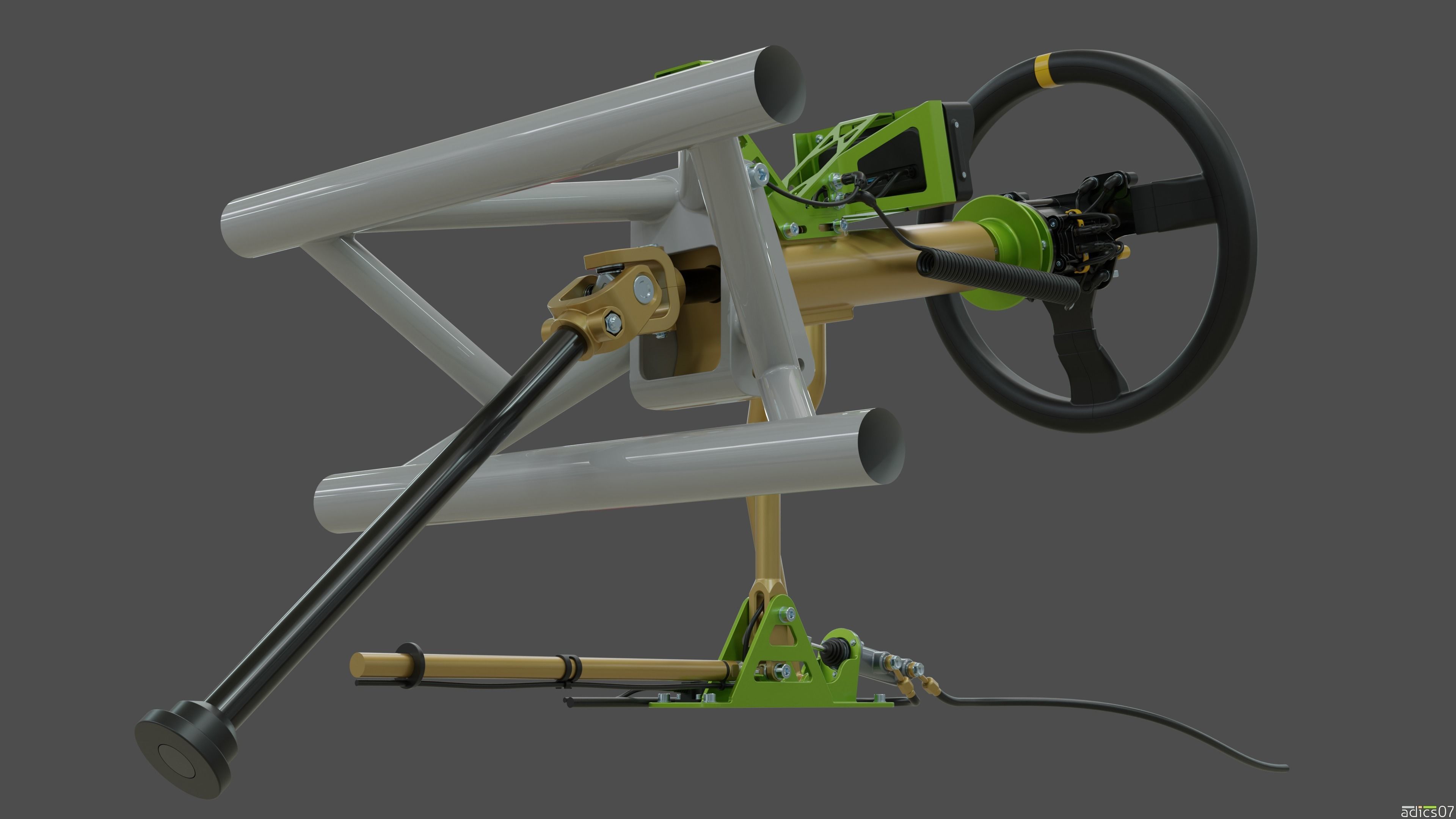 Highpoly steering wheel gearshift and handbrake for rally car 3D model_4