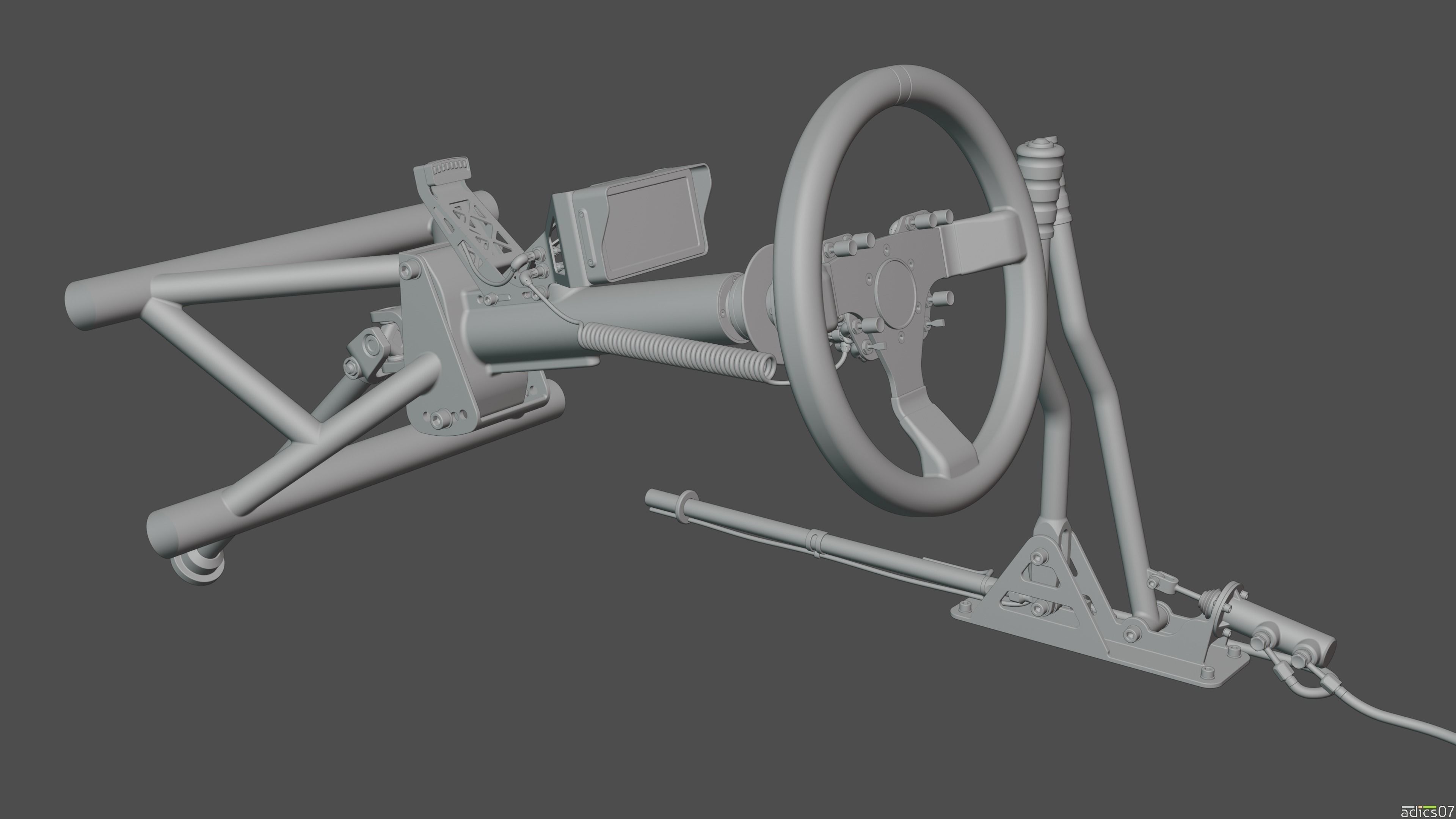 Highpoly steering wheel gearshift and handbrake for rally car 3D model_11