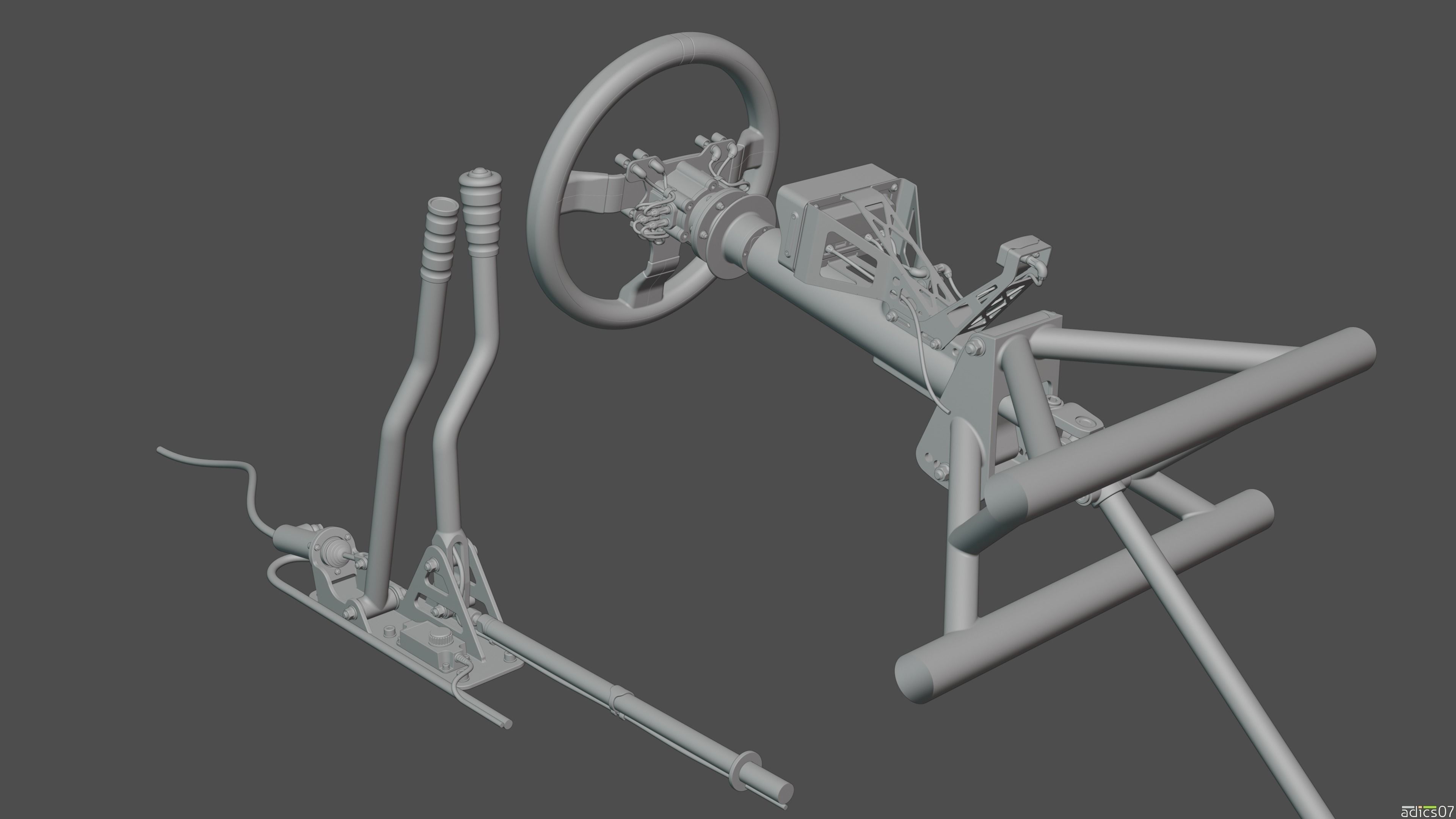 Highpoly steering wheel gearshift and handbrake for rally car 3D model_12