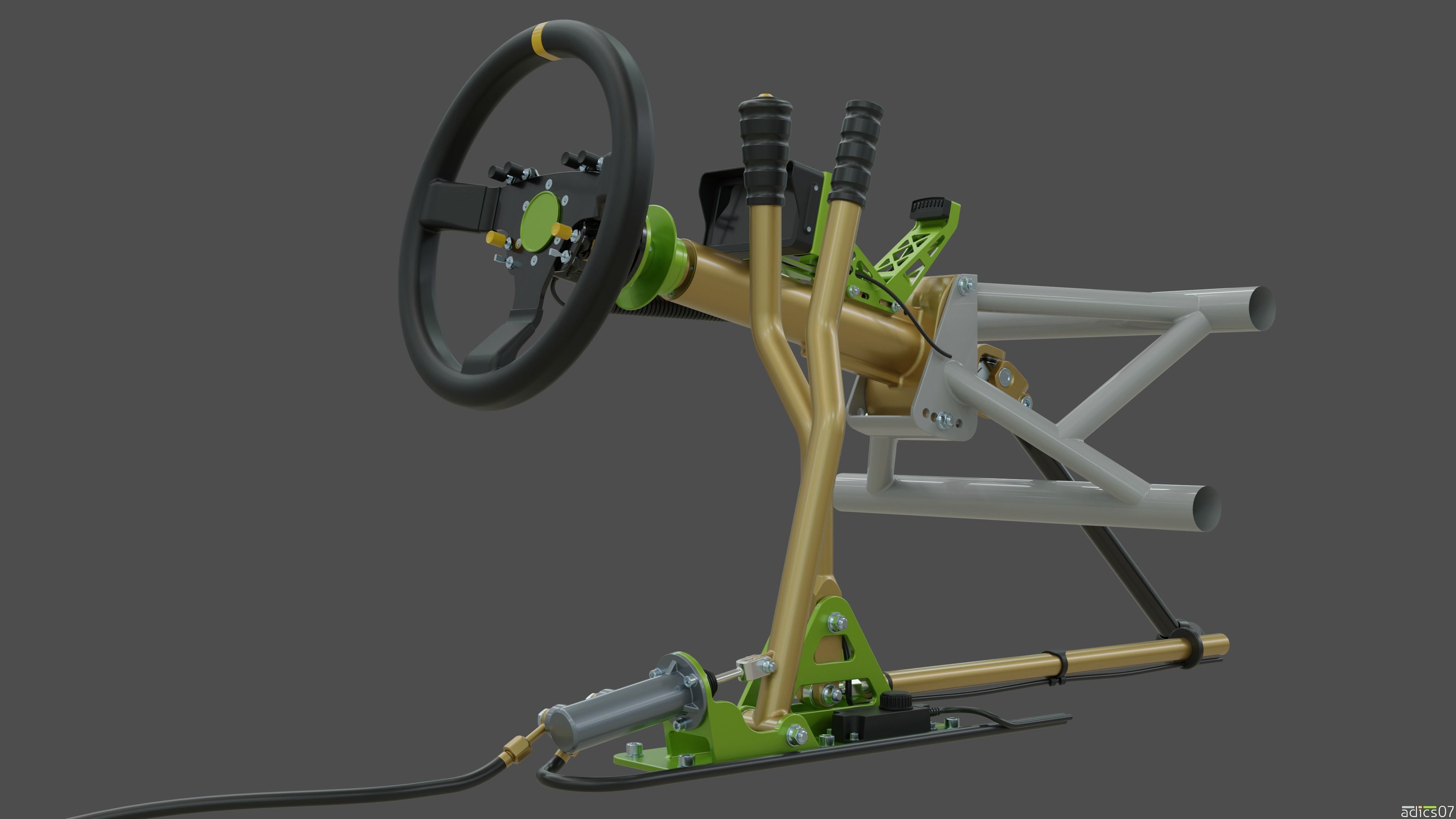 Highpoly steering wheel gearshift and handbrake for rally car 3D model_3