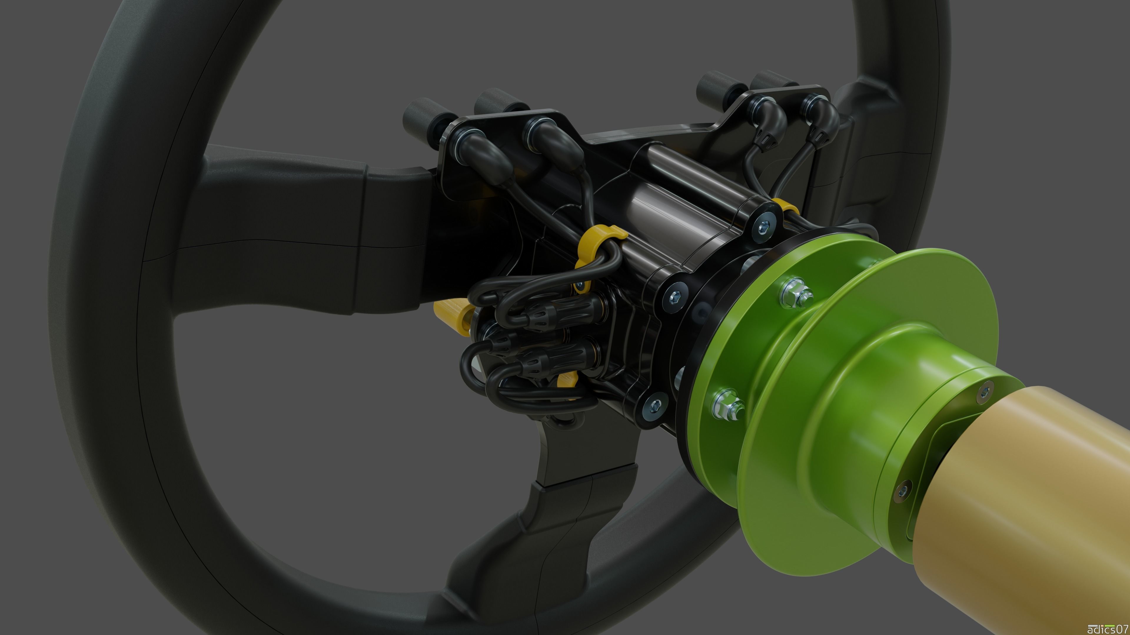 Highpoly steering wheel gearshift and handbrake for rally car 3D model_7