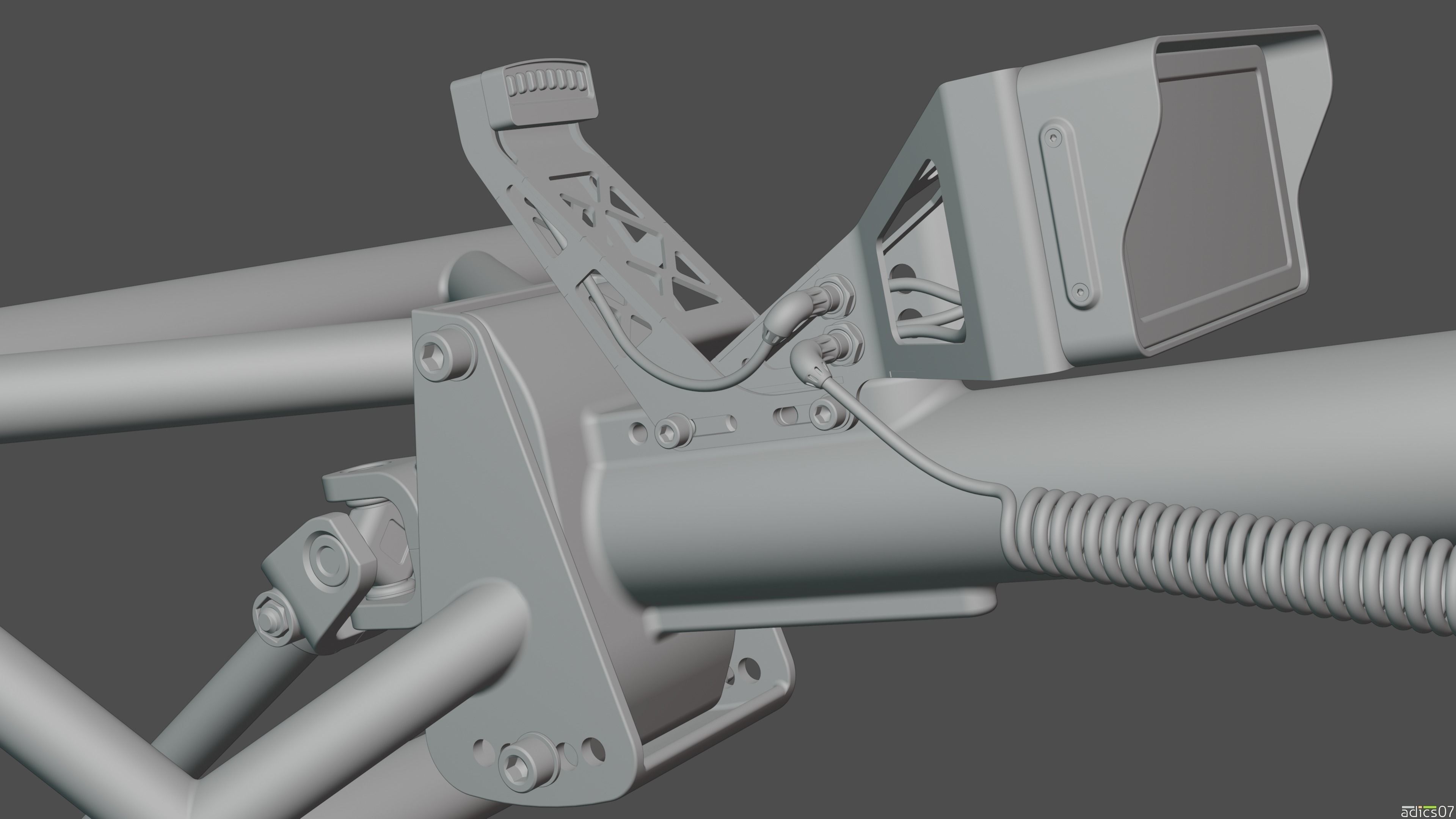 Highpoly steering wheel gearshift and handbrake for rally car 3D model_16