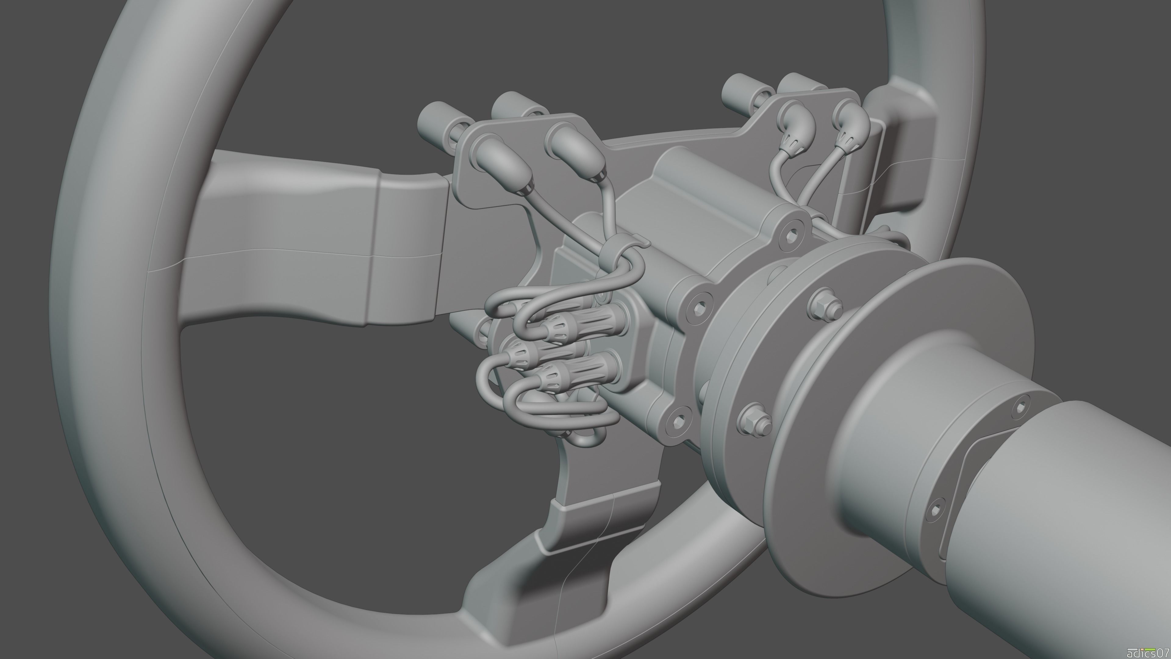 Highpoly steering wheel gearshift and handbrake for rally car 3D model_18