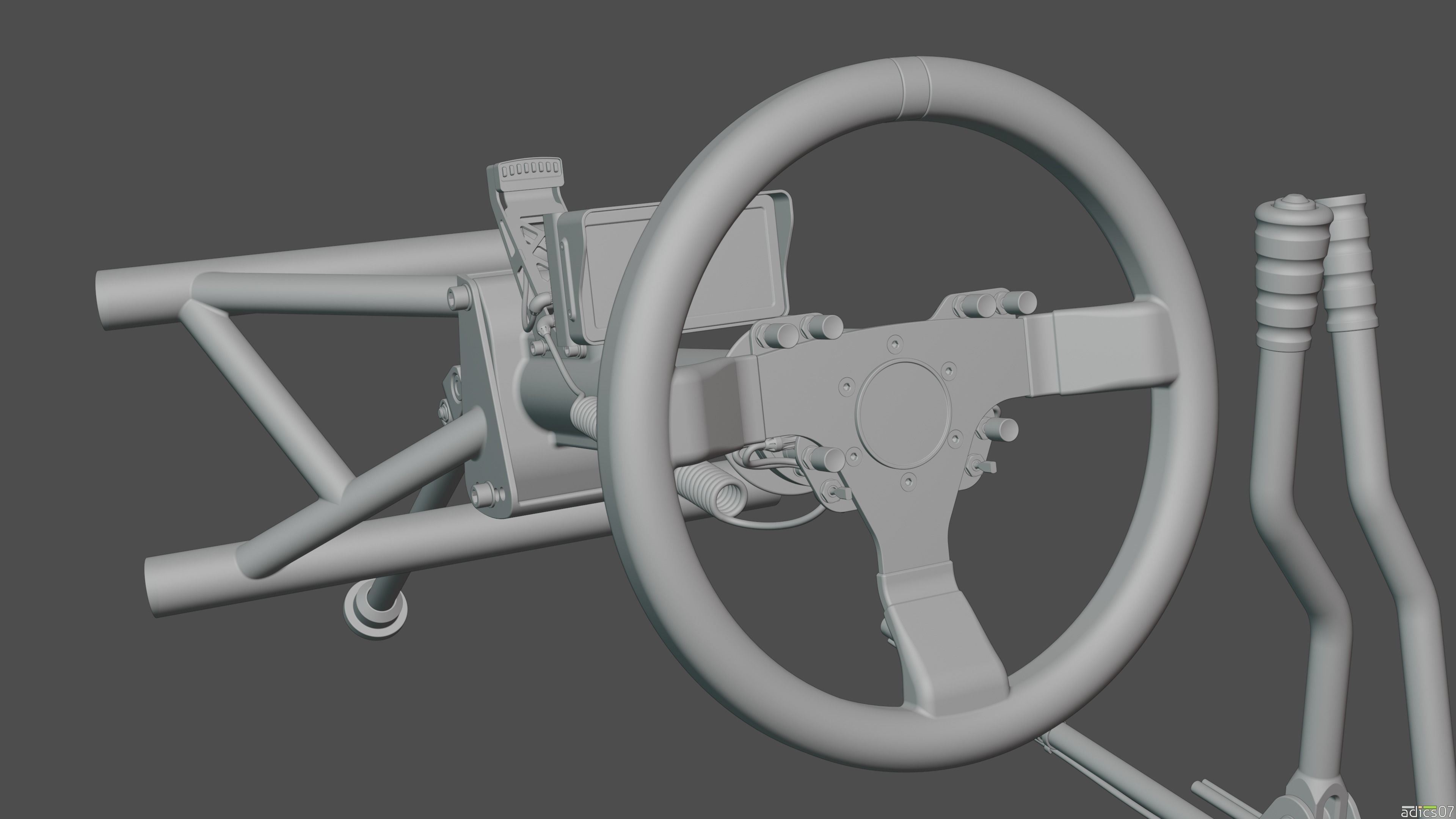 Highpoly steering wheel gearshift and handbrake for rally car 3D model_17