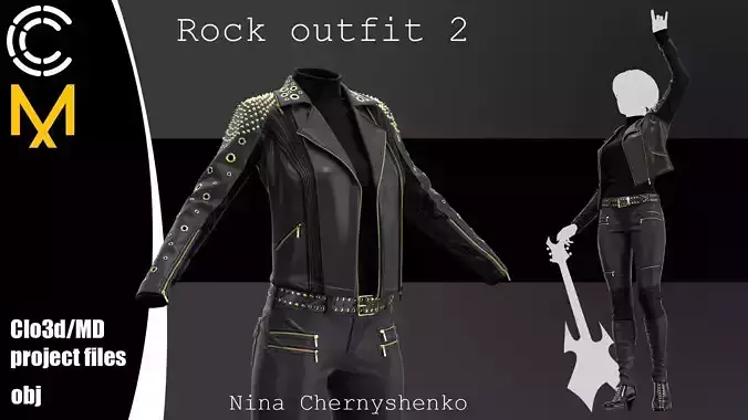 Rock outfit 2 - Marvelous Designer project and OBJ