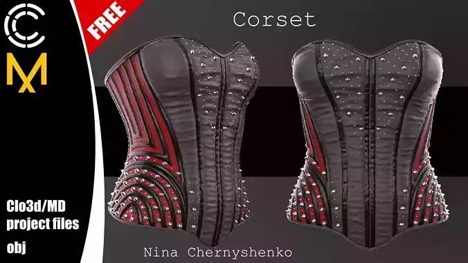 Corset - Marvelous Designer project and OBJ Free 3D model